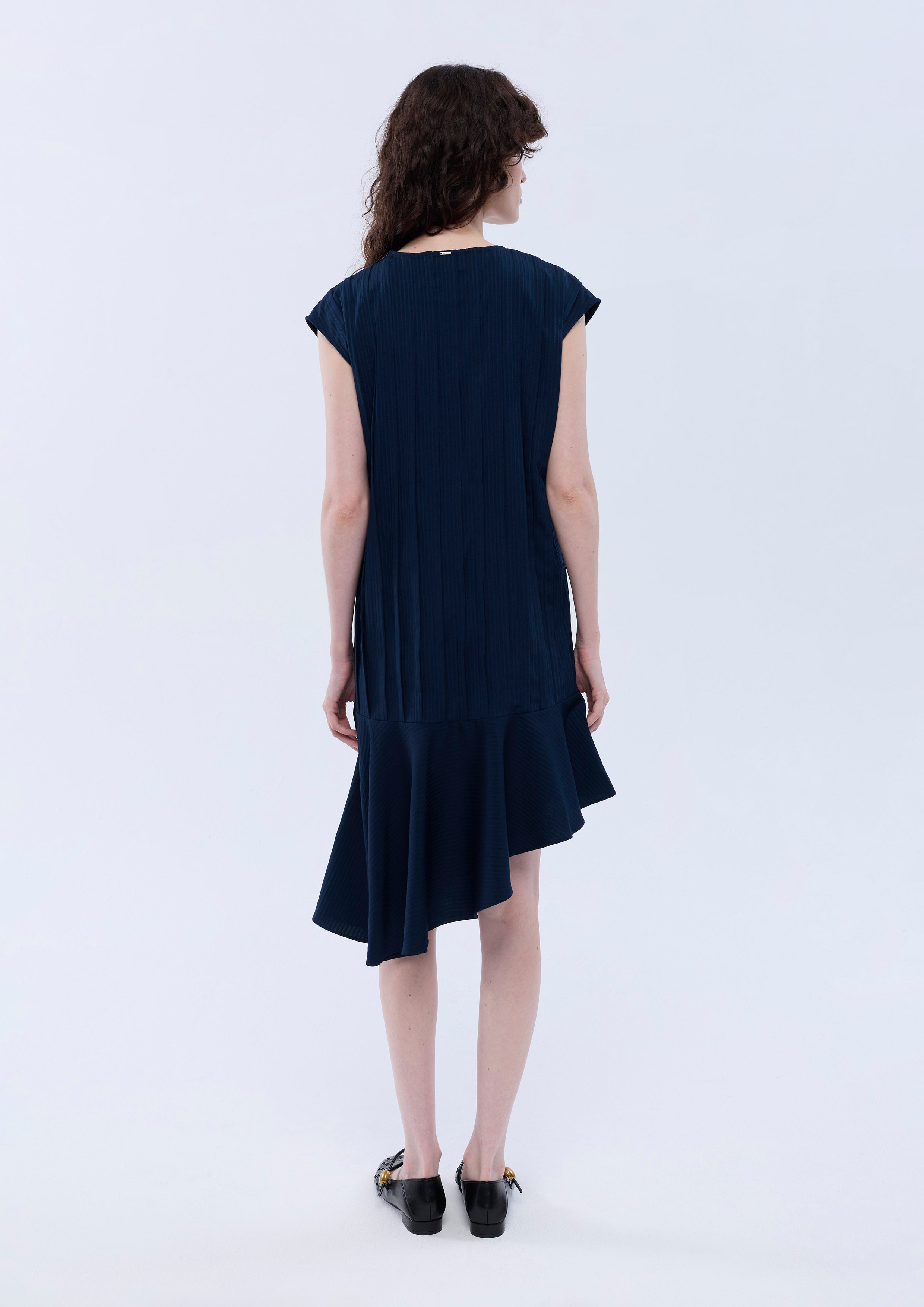 Ribbed Asymmetric Flare Skirt Mini Dress