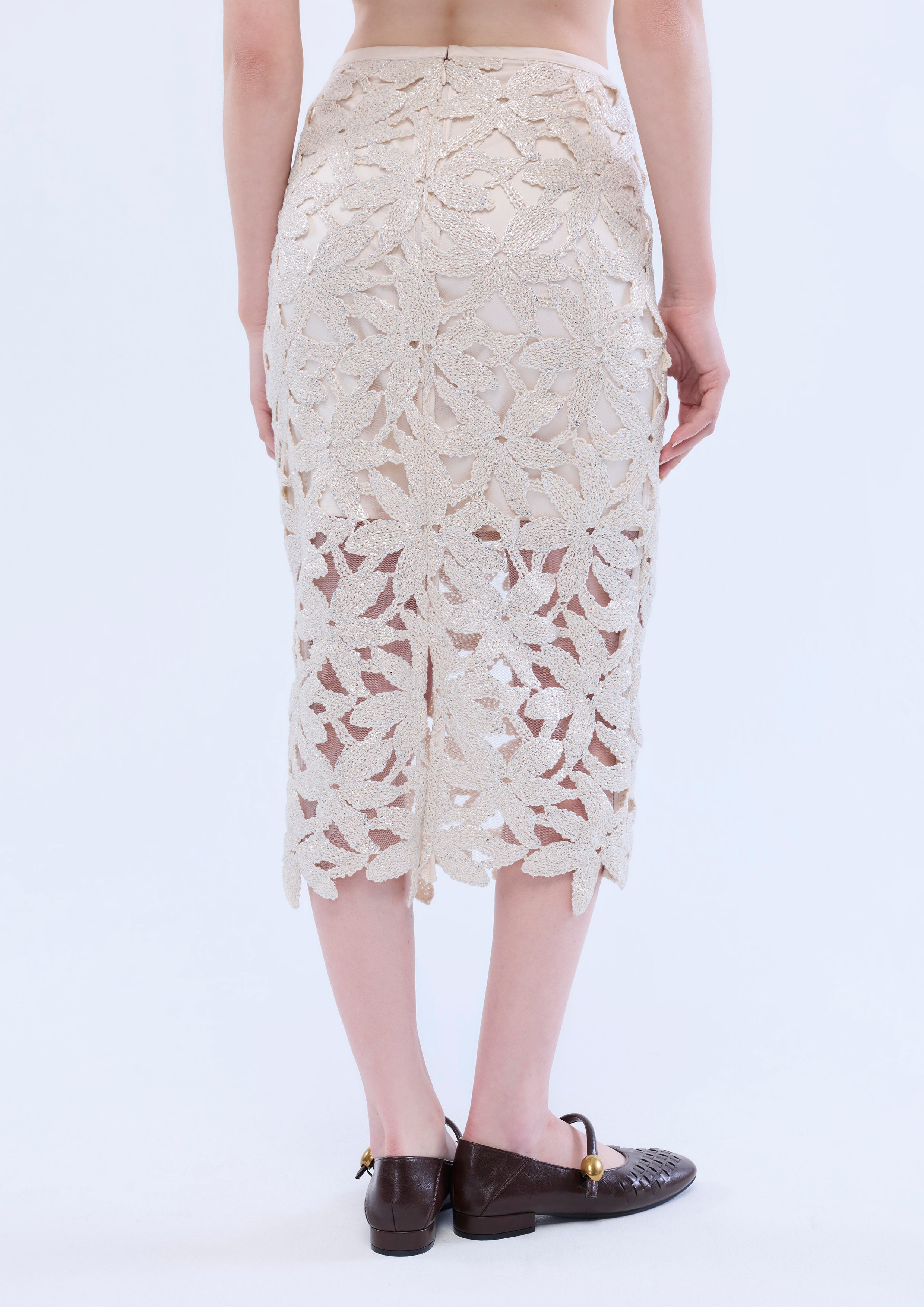 Floral Lasercut Midi Skirt