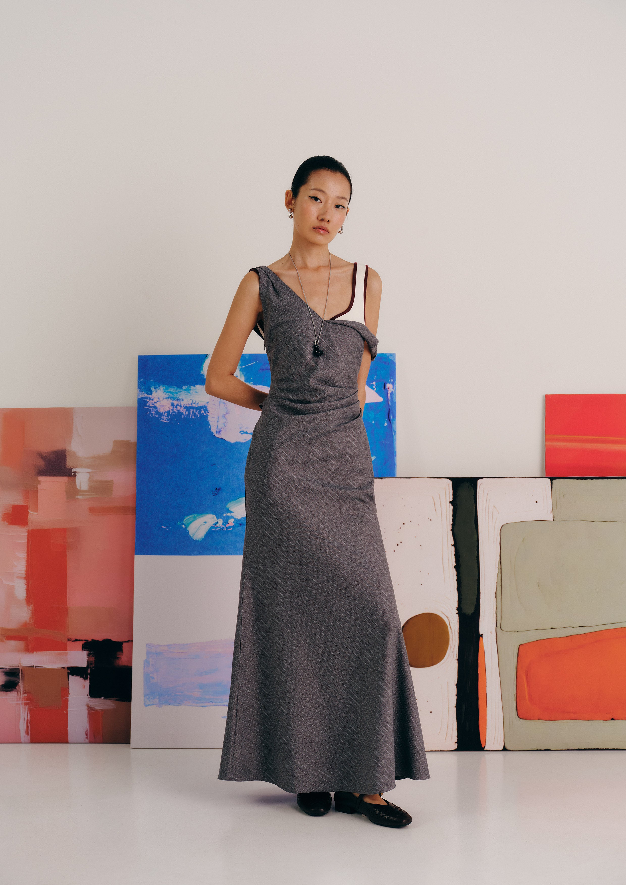 Side Drape Twisted Strap Maxi Dress