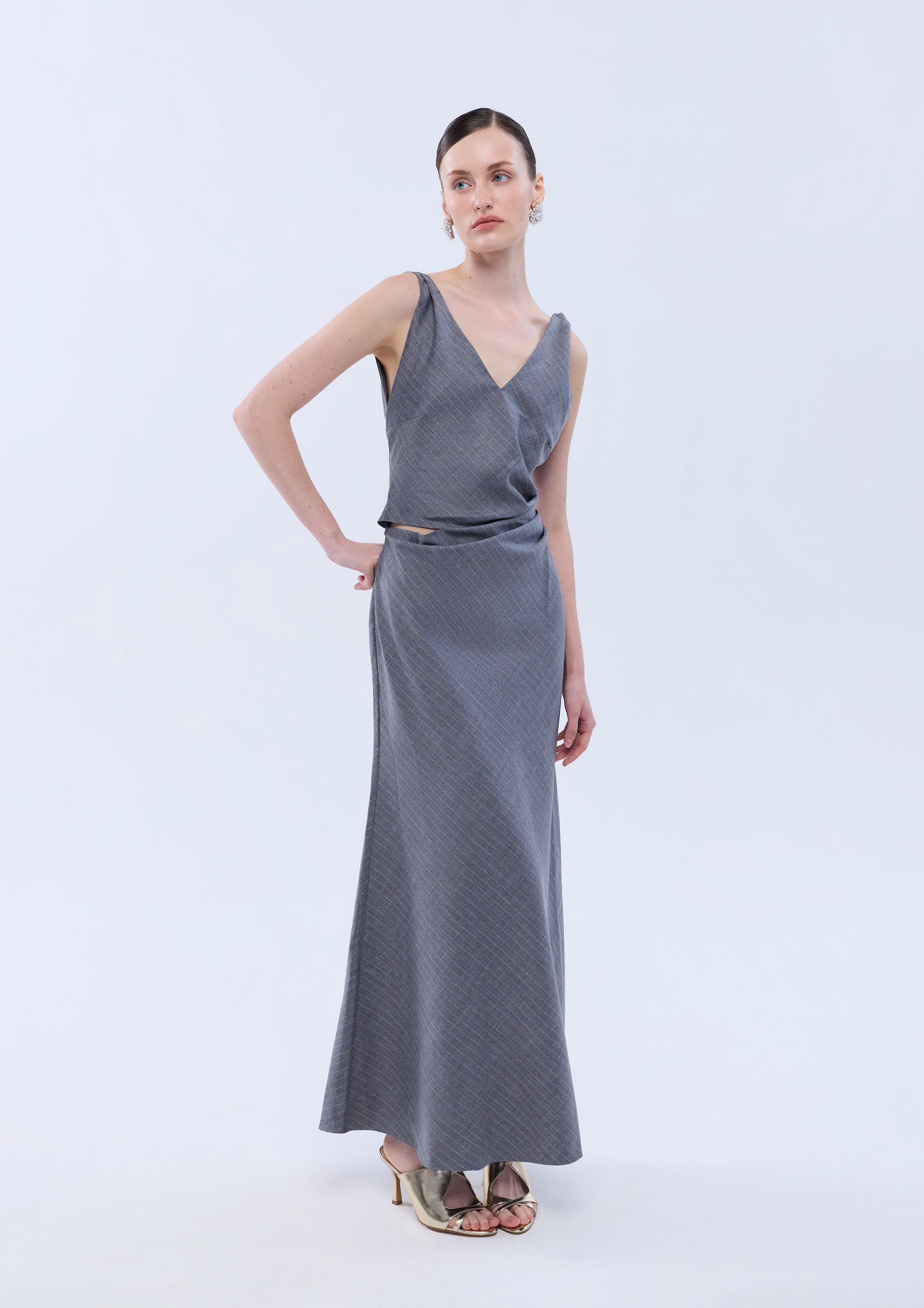 Side Drape Twisted Strap Maxi Dress