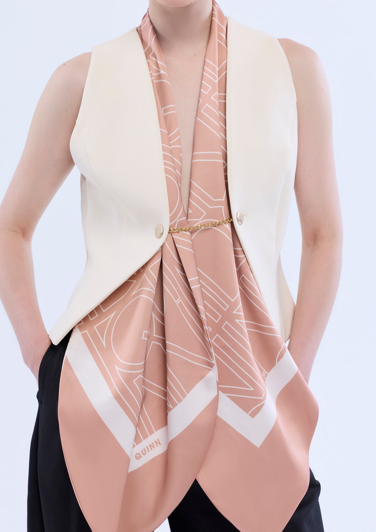 Print Scarf Layered Blouse