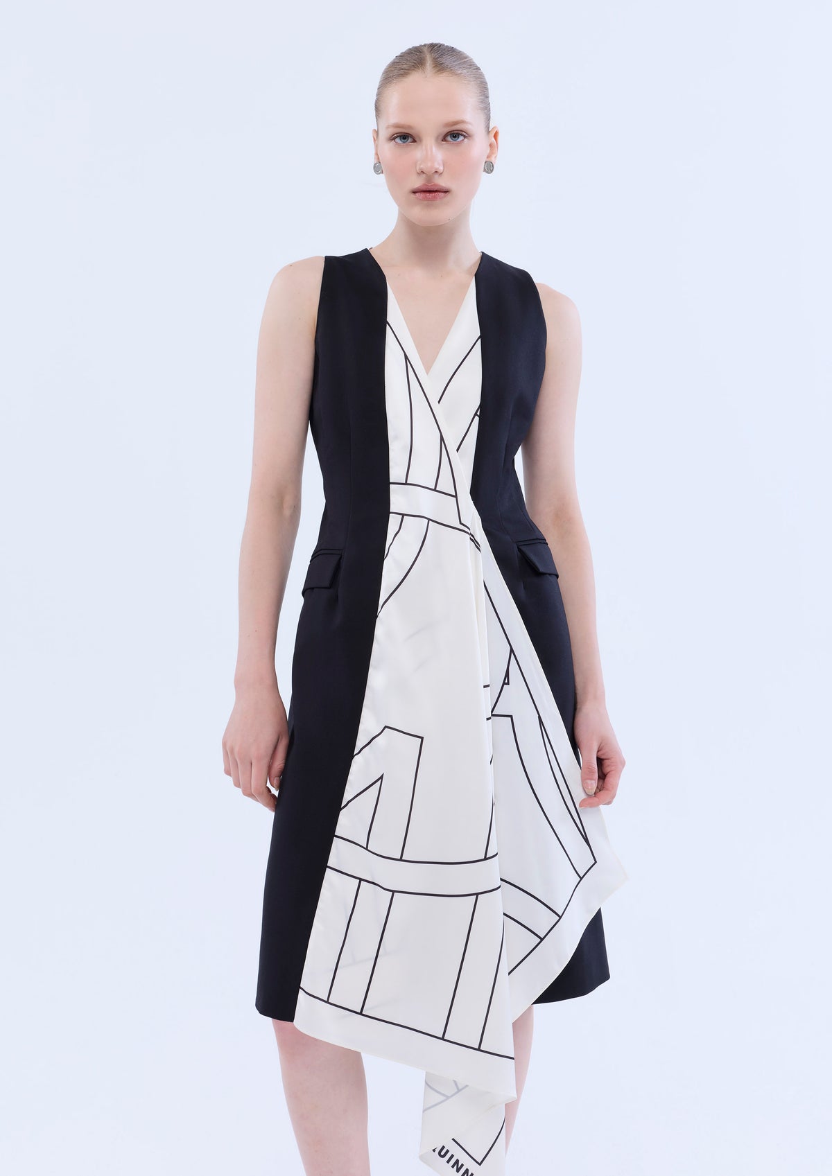 Two Tone Print Handkerchief Skirt Dress