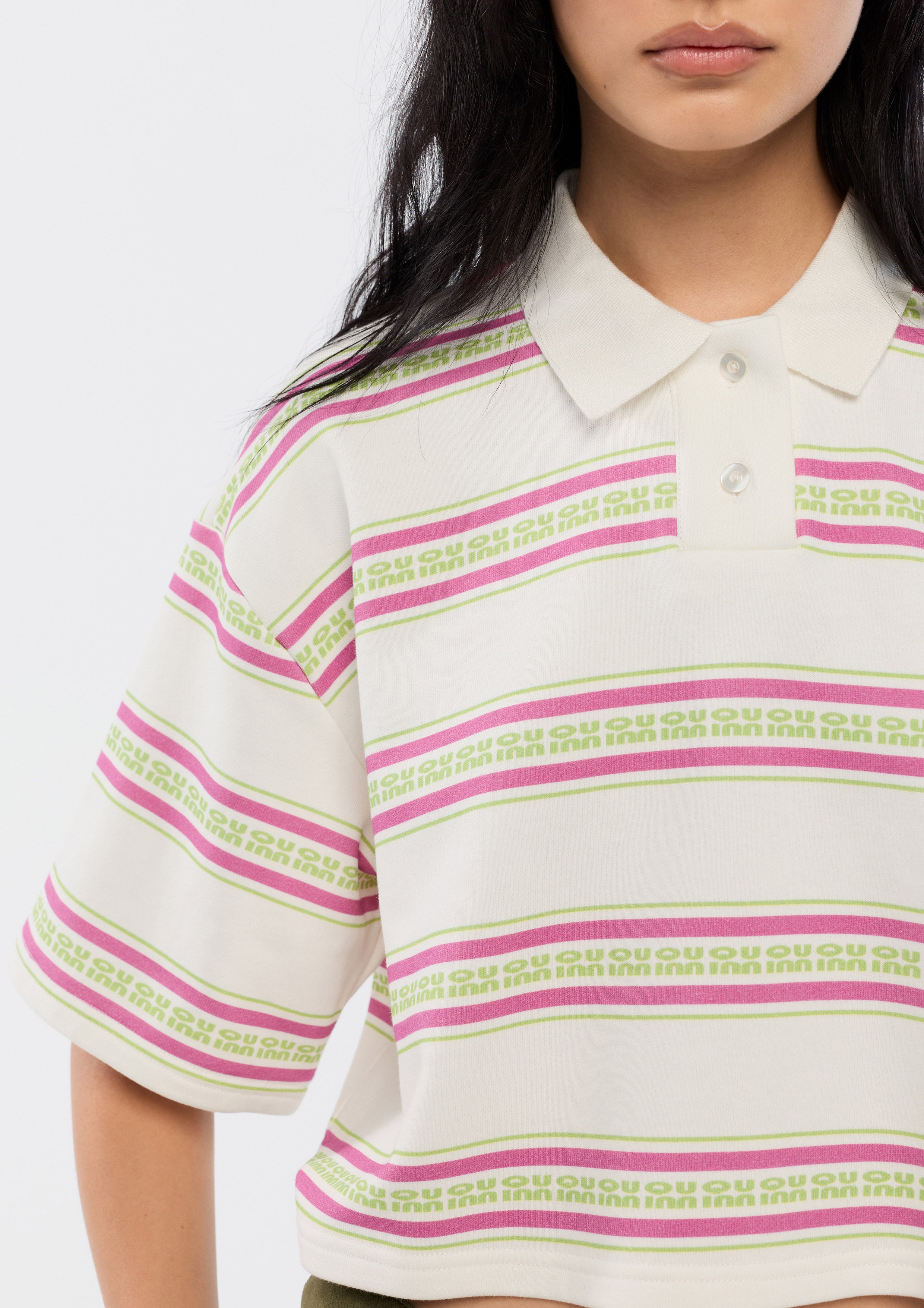 Crop Stripe Polo Top