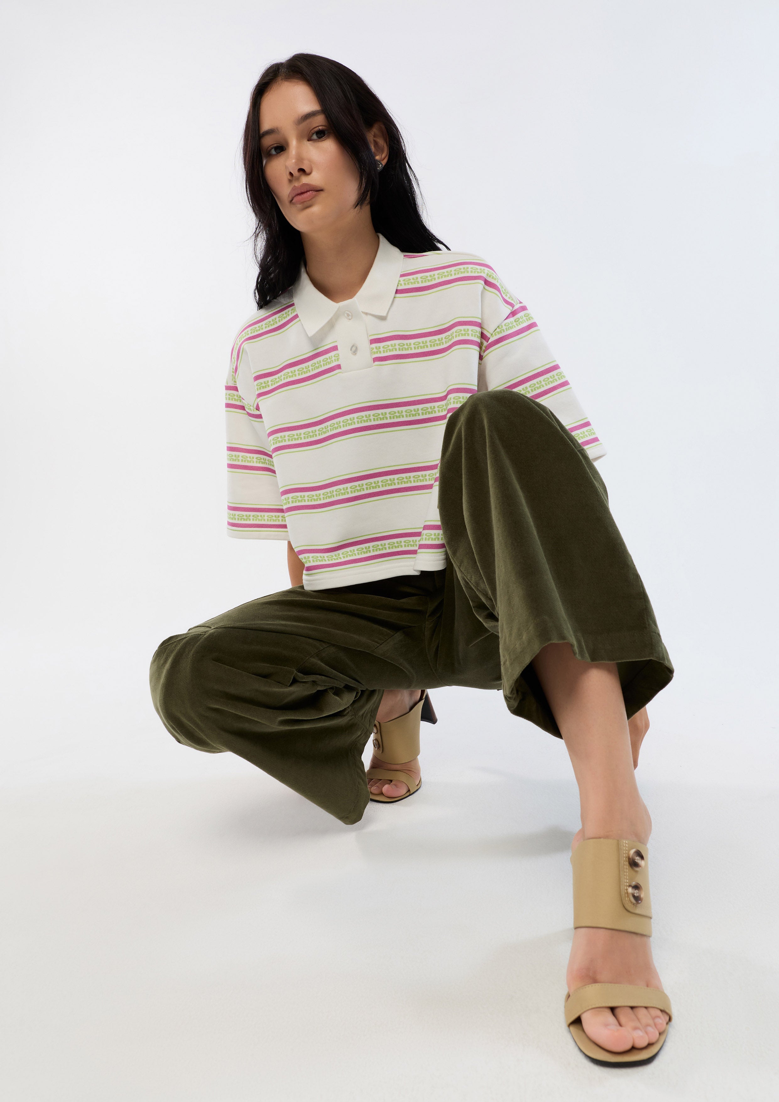 Crop Stripe Polo Top