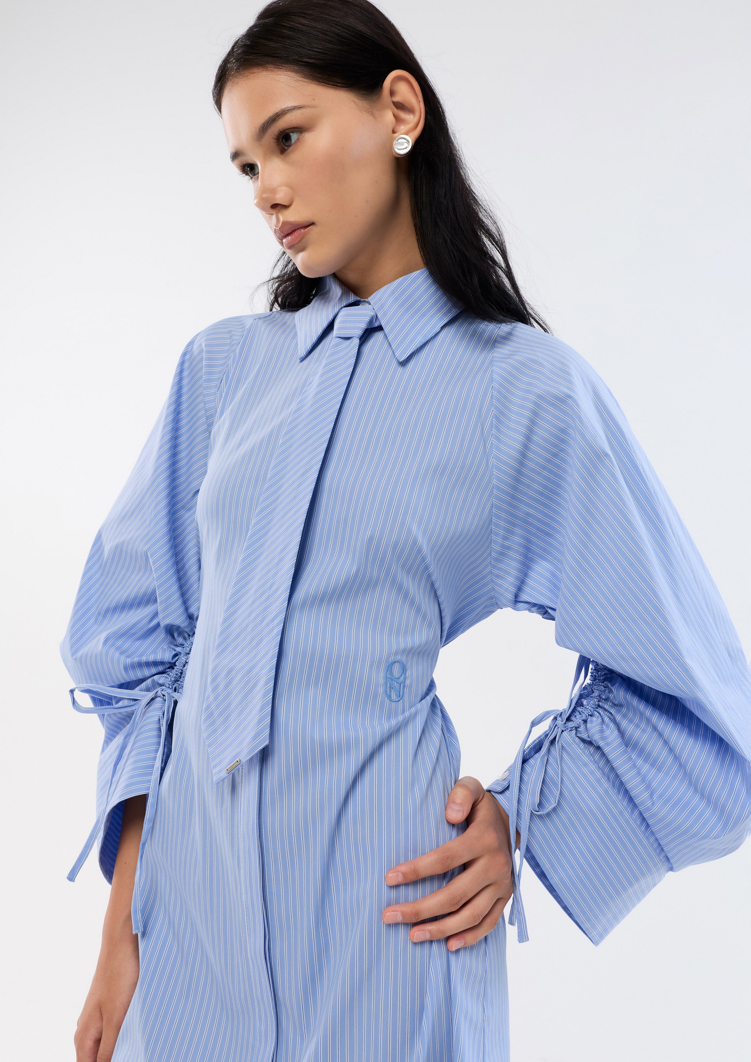 Stripe Drawstring Sleeve Mini Dress