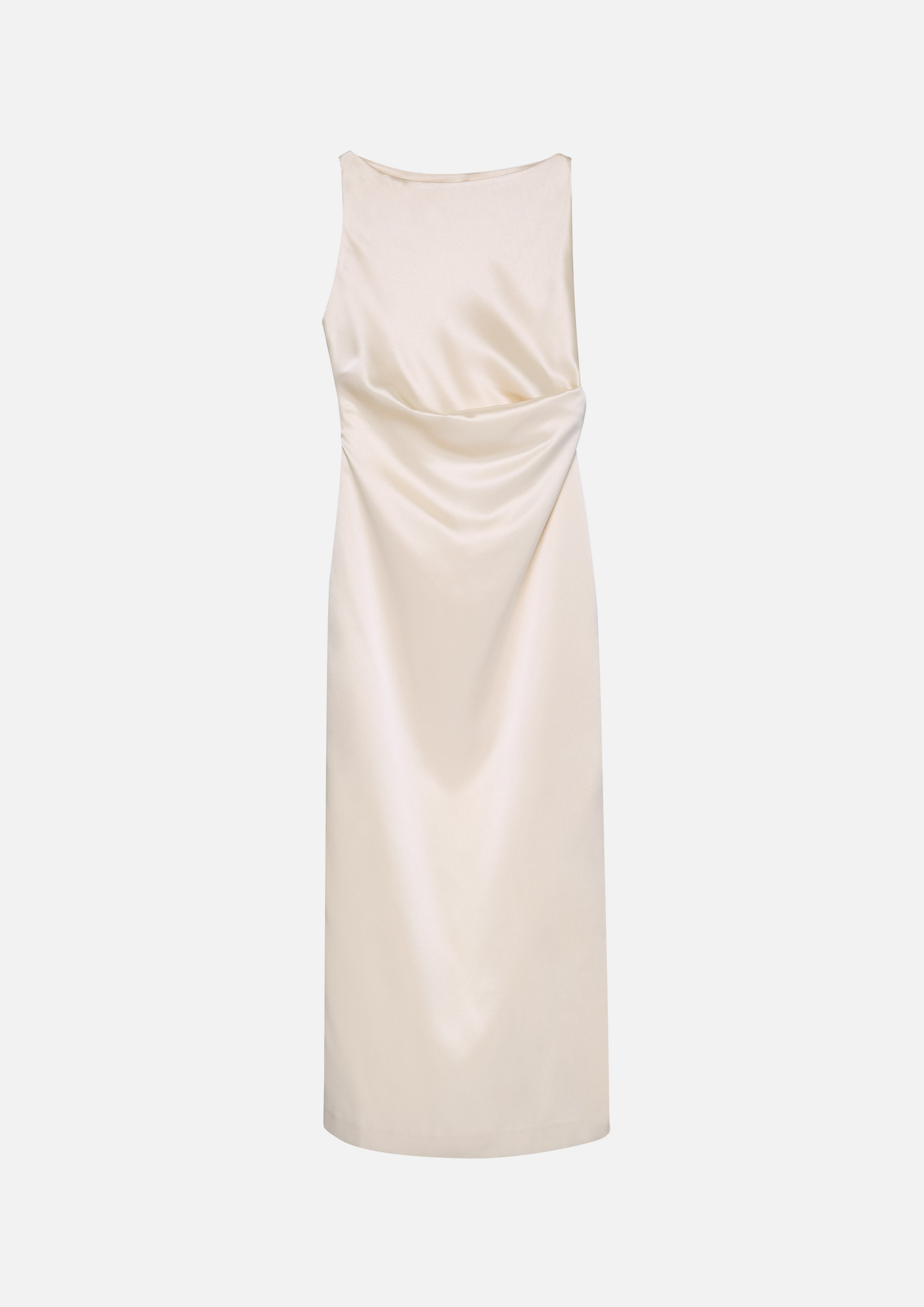 Side Drape Satin Maxi Dress