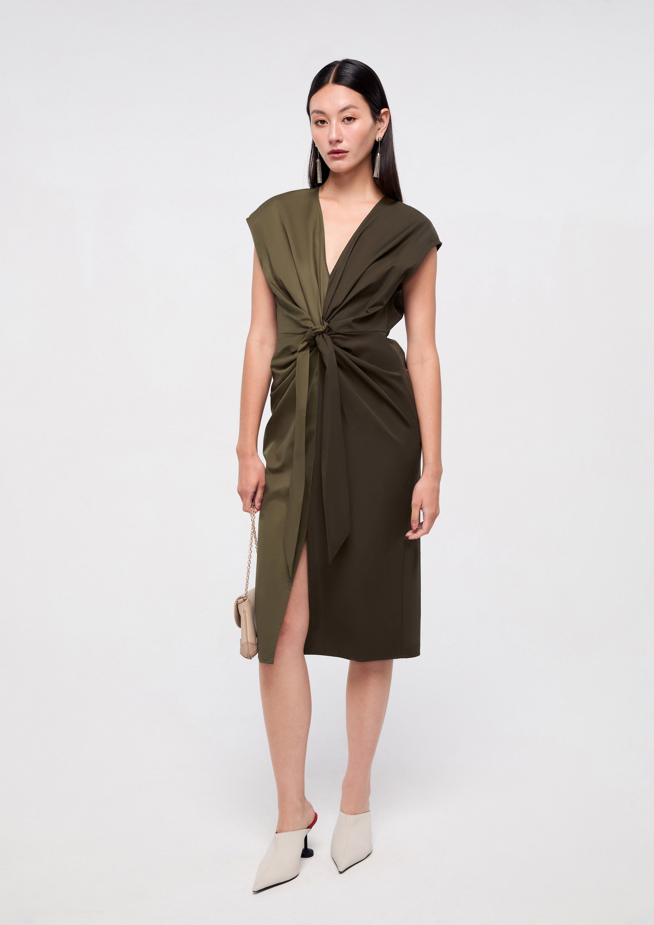 Front Tie Two Tone Midi Dress