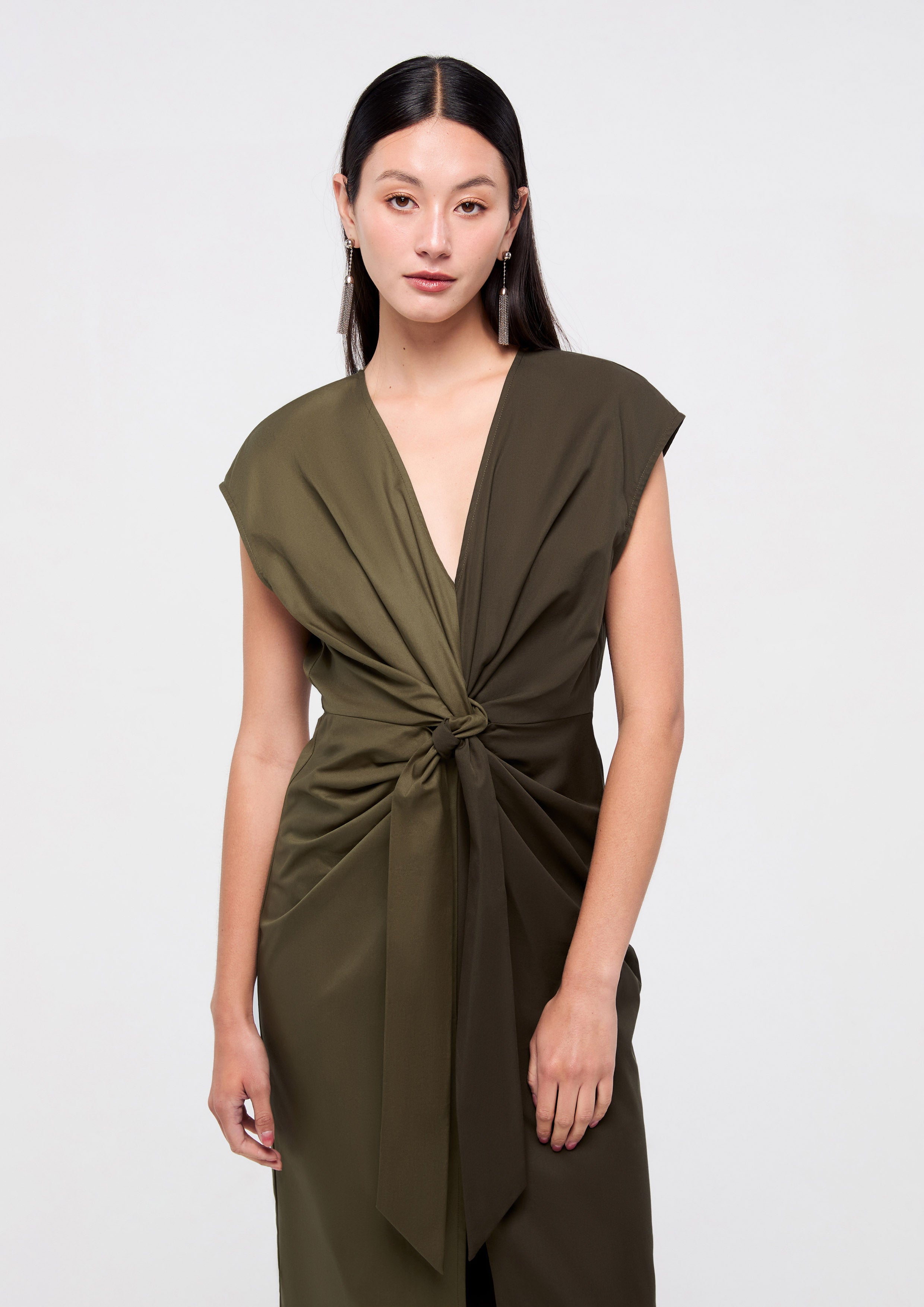 Front Tie Two Tone Midi Dress