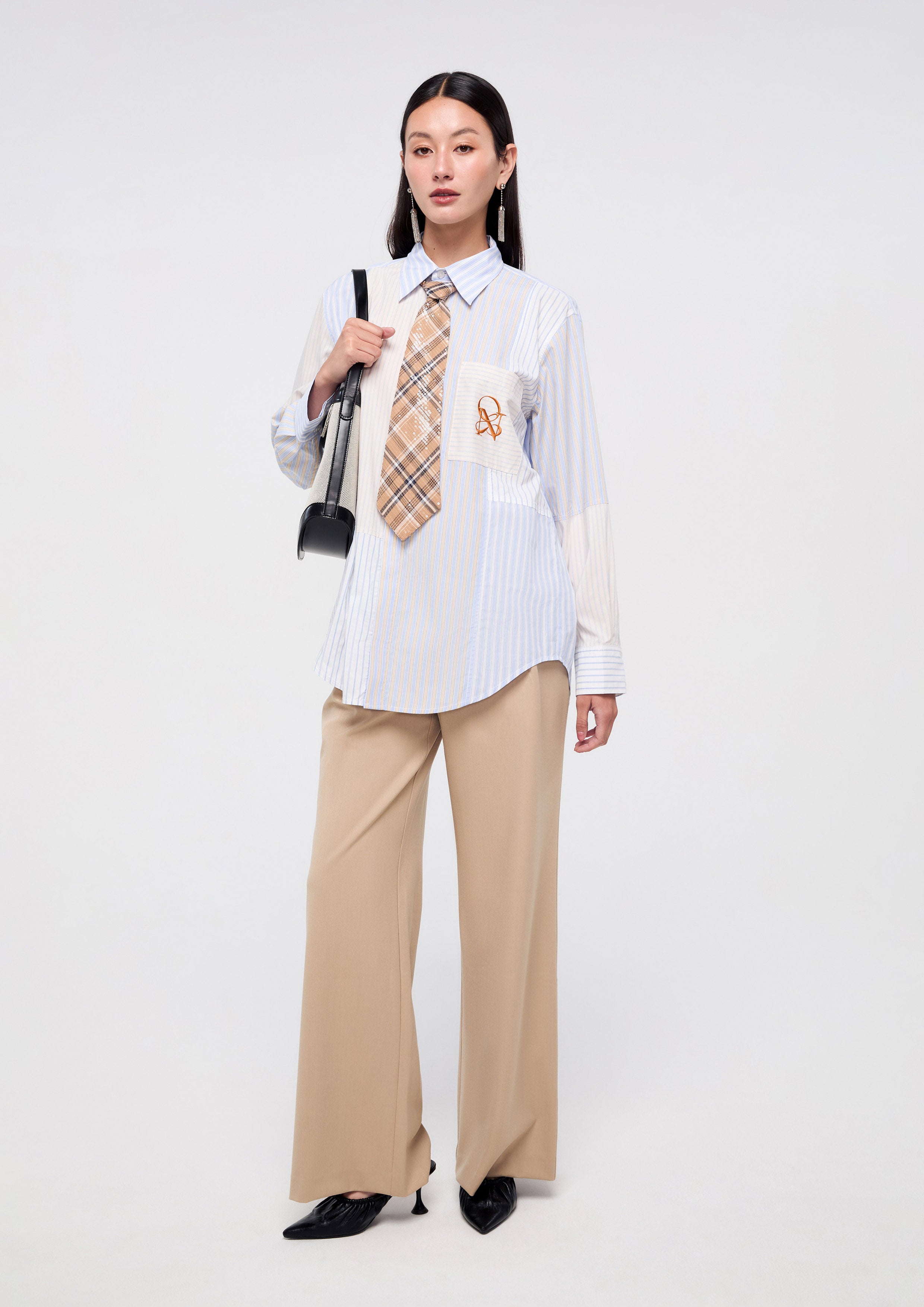 Stripe Shirt With Sequin Neck Tie