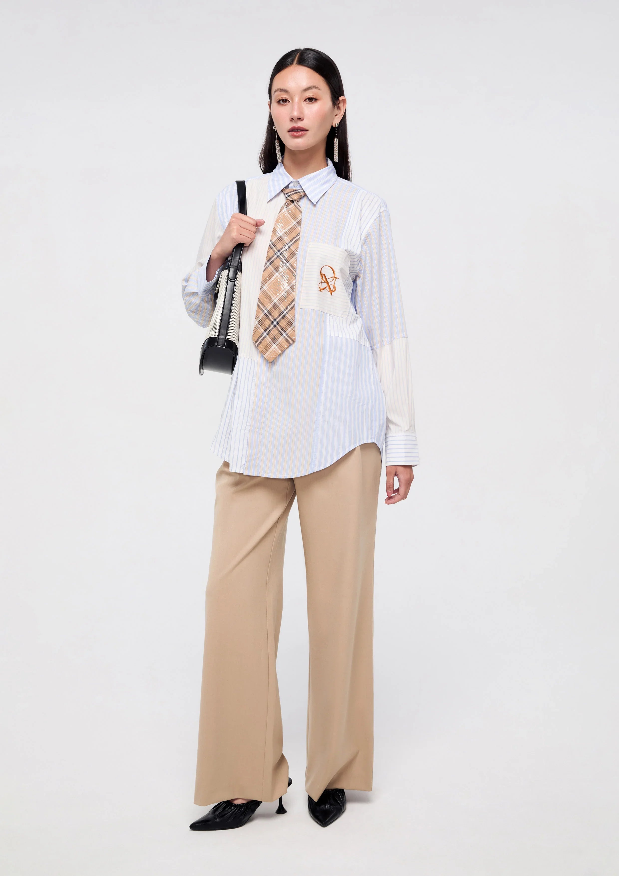 Stripe Shirt With Sequin Neck Tie