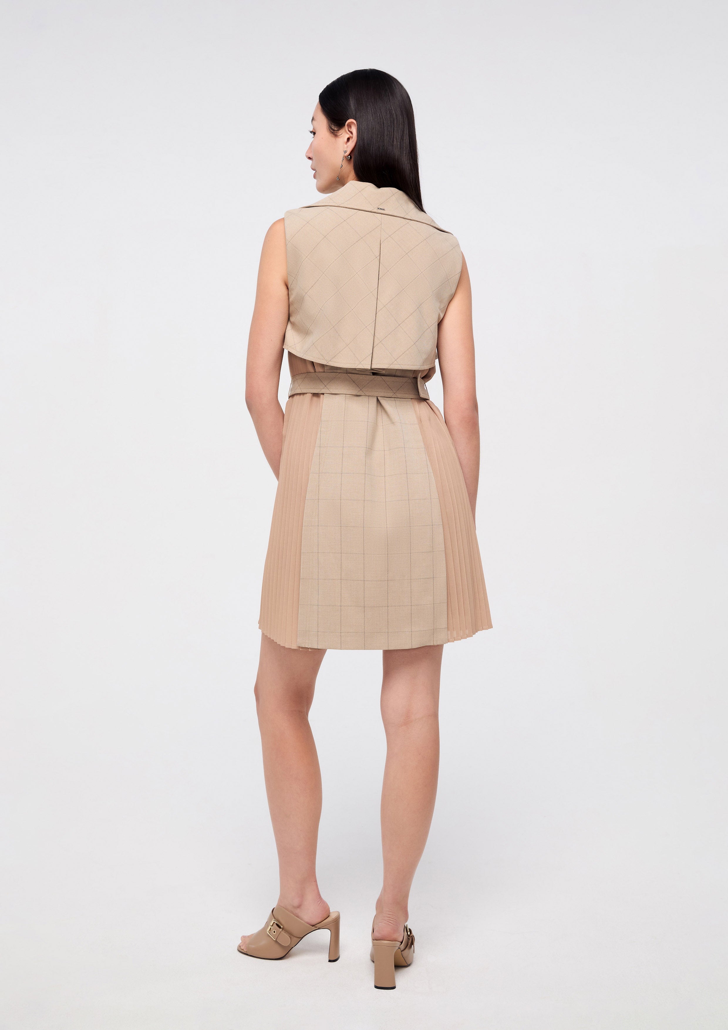 Checkered Mini Dress With Side Pleated