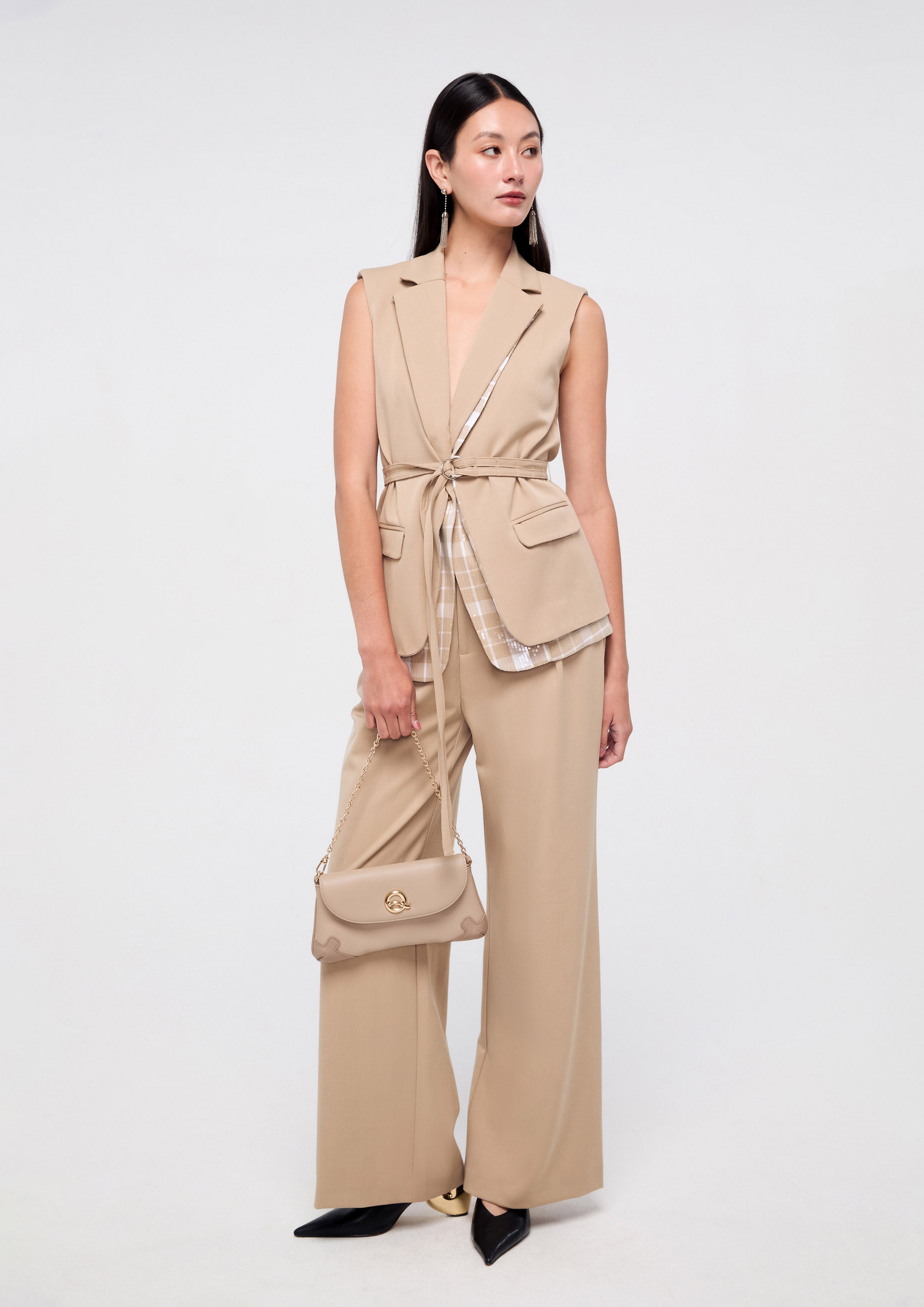 Leyered Collar Vest With Waist Buckle