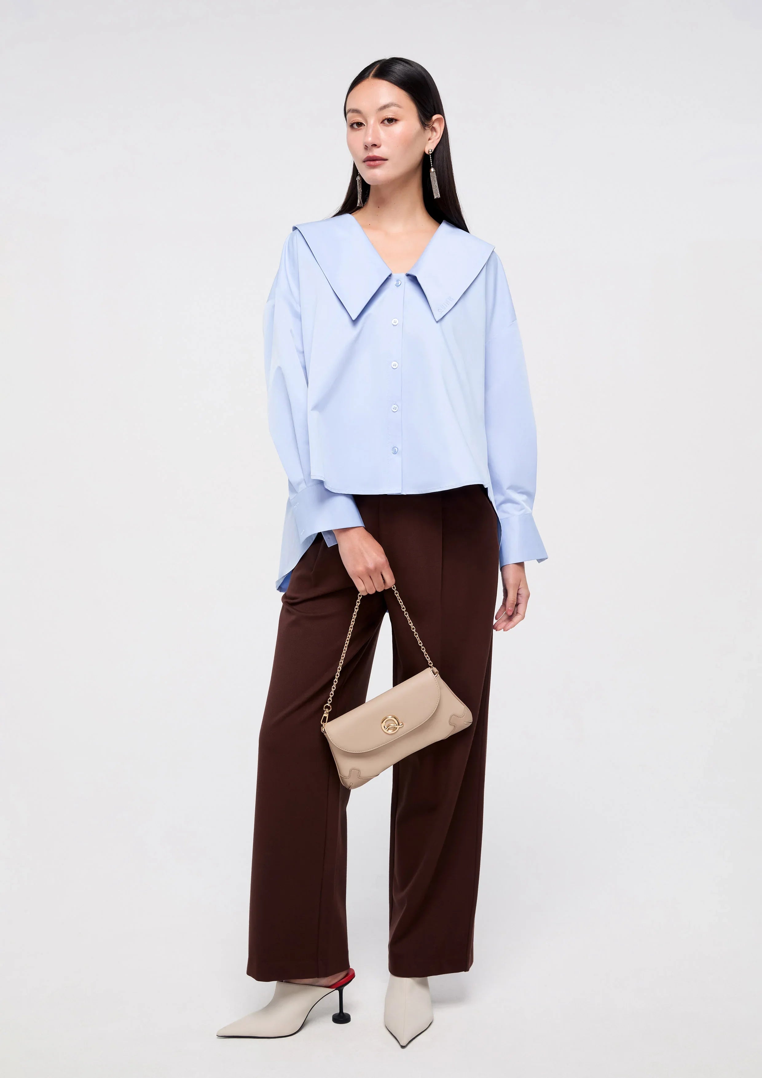 Oversized Collar Long Sleeve Shirt