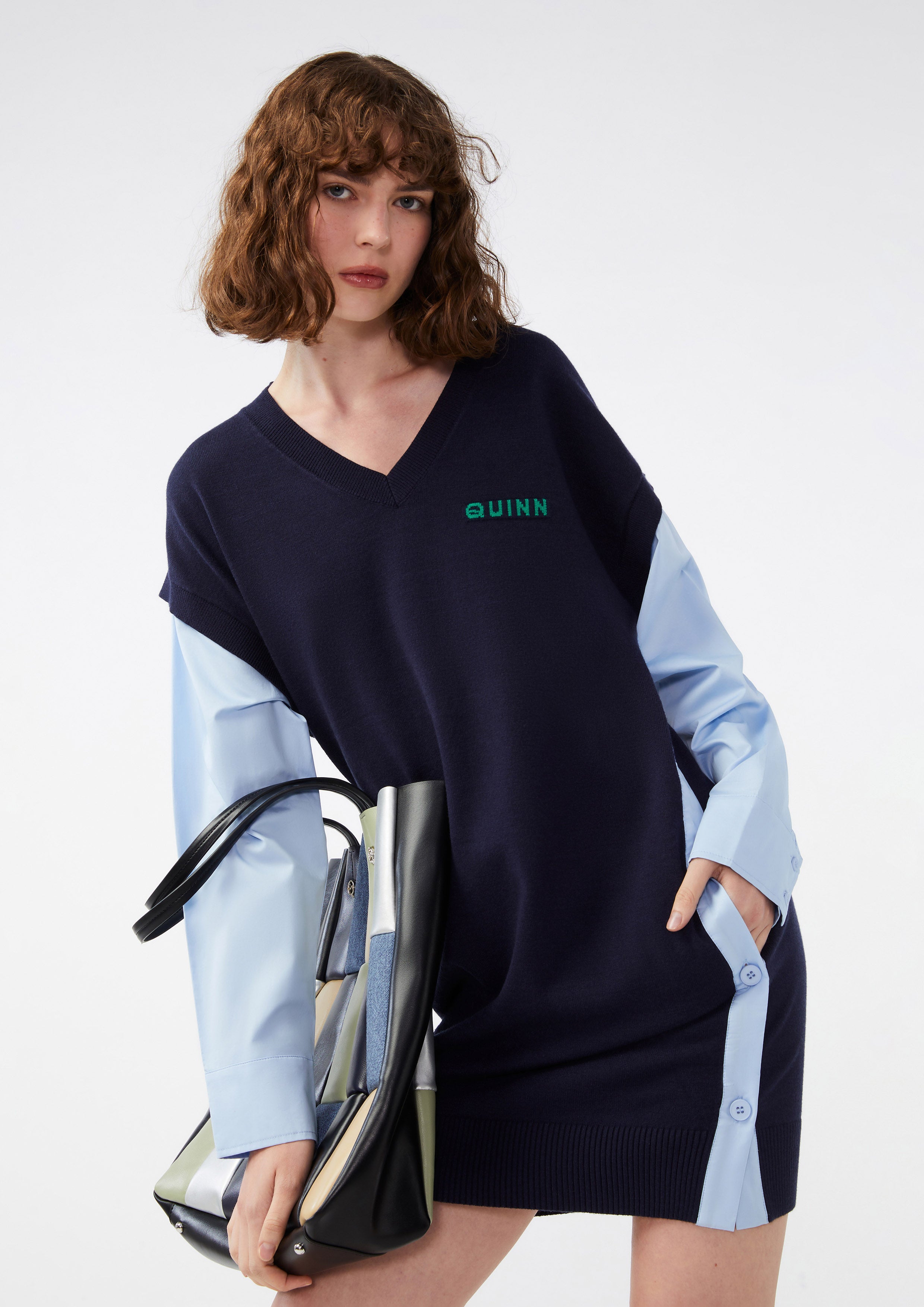 Logo Layered Long Sleeve Dress