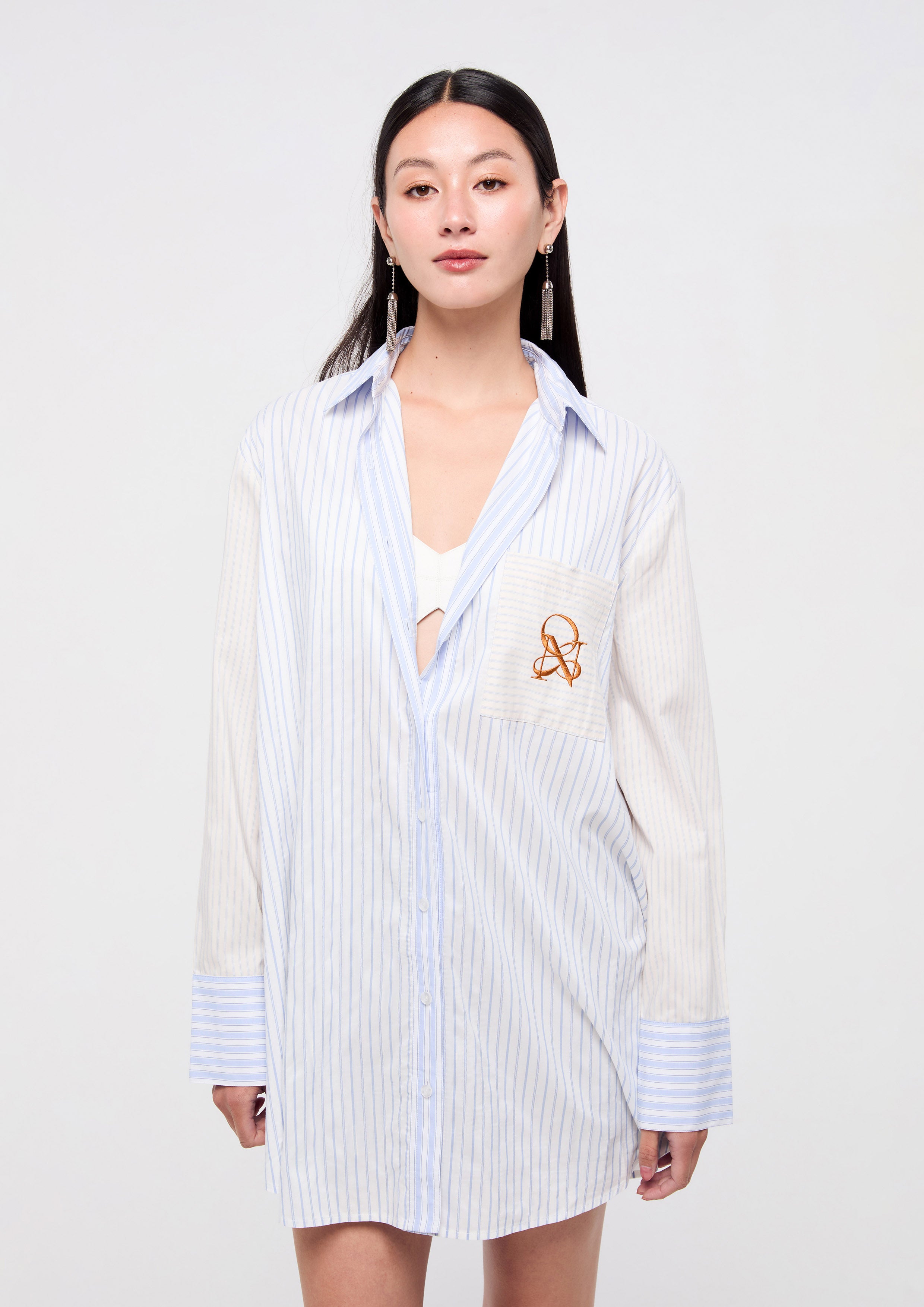 Oversized Stripe Shirt Dress With Inner Bra