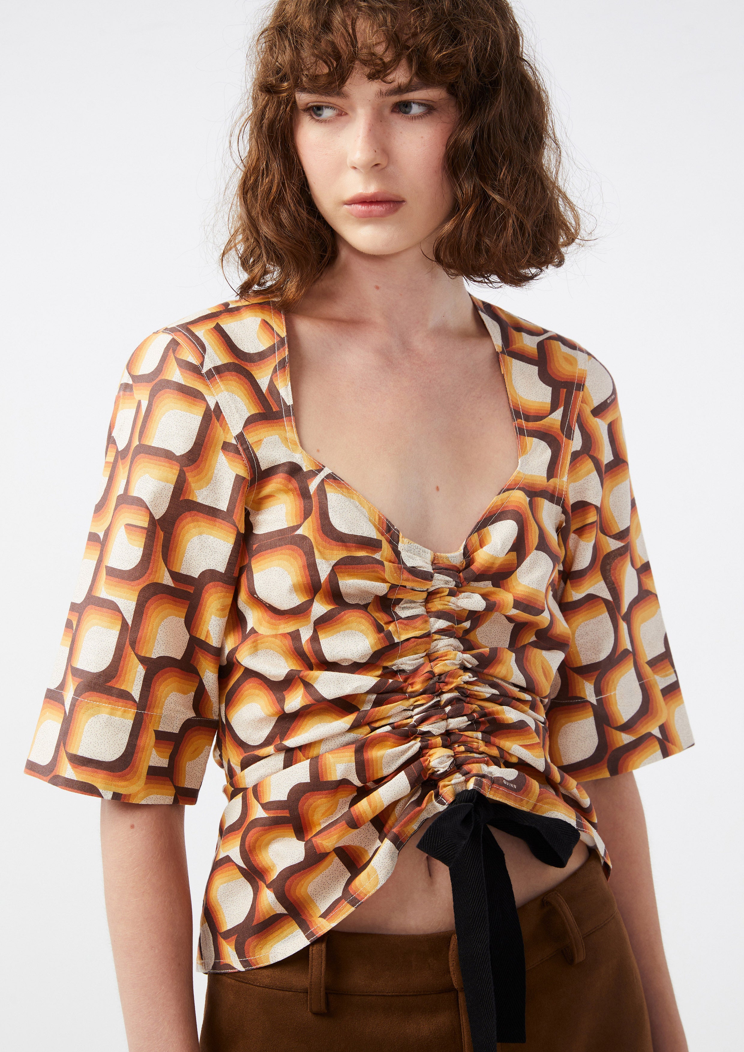 Print Front Ruched Blouse