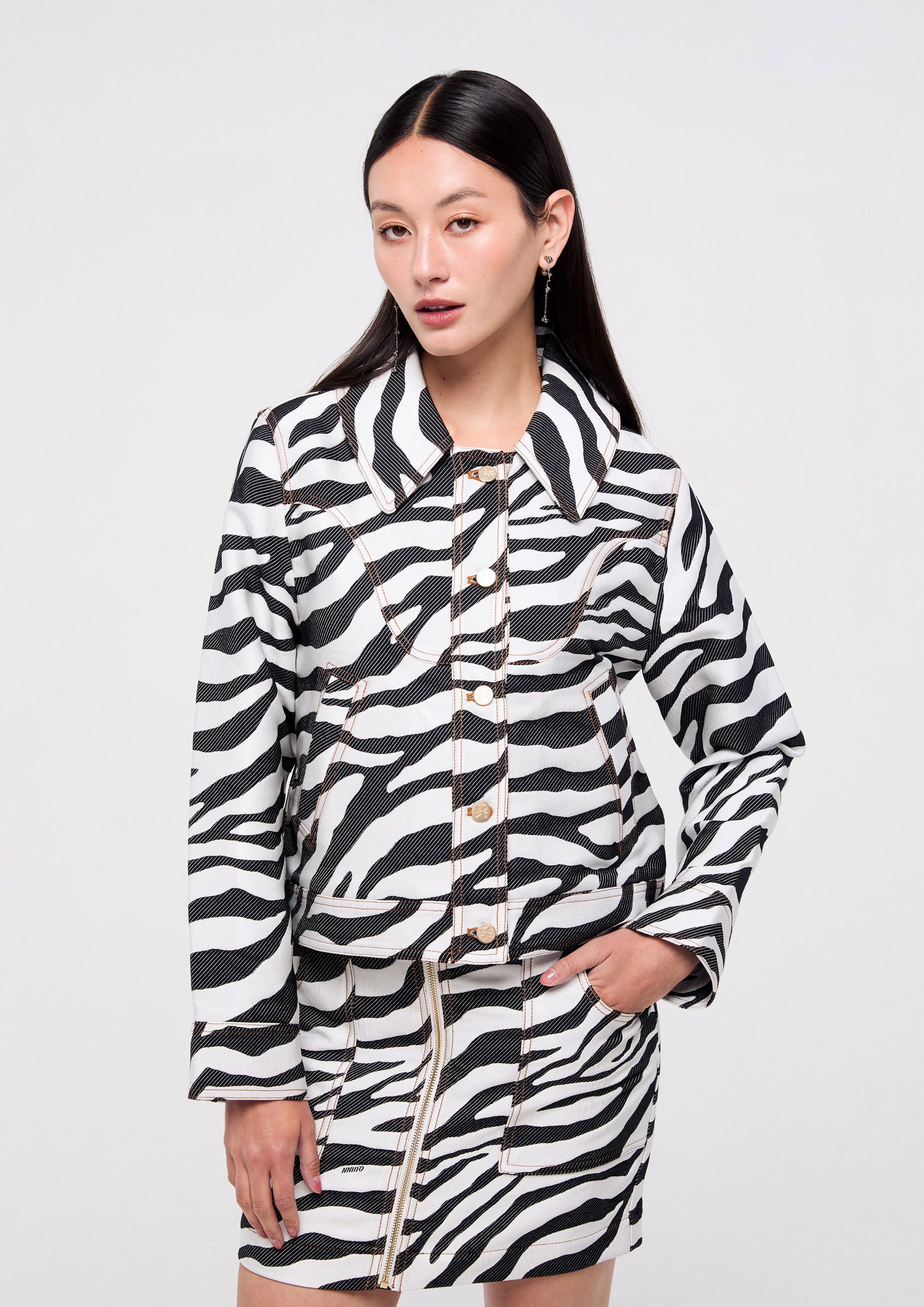 Zebra Print Long Sleeve Jacket