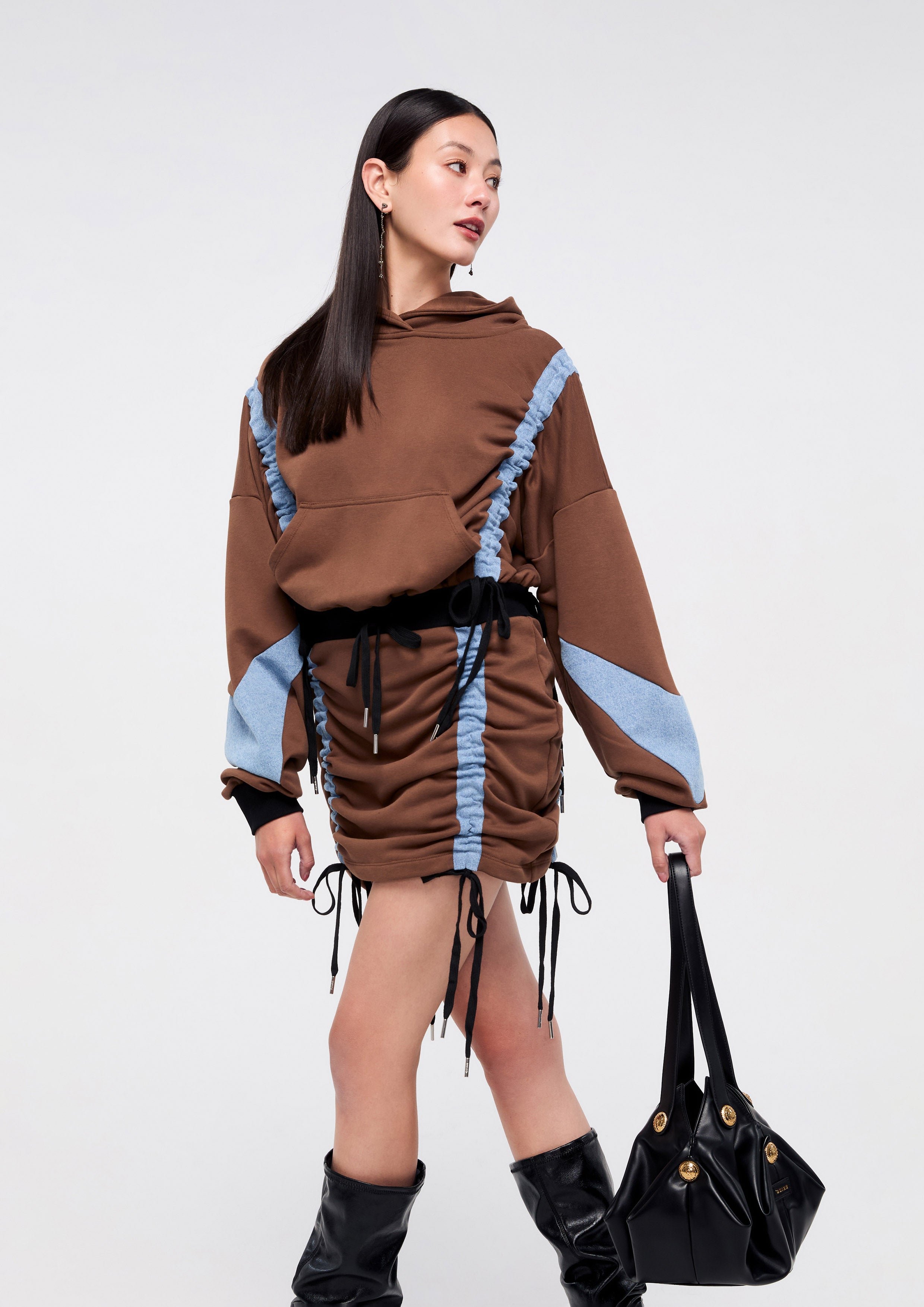 Hoodie Mini Dress With Front Drawstring