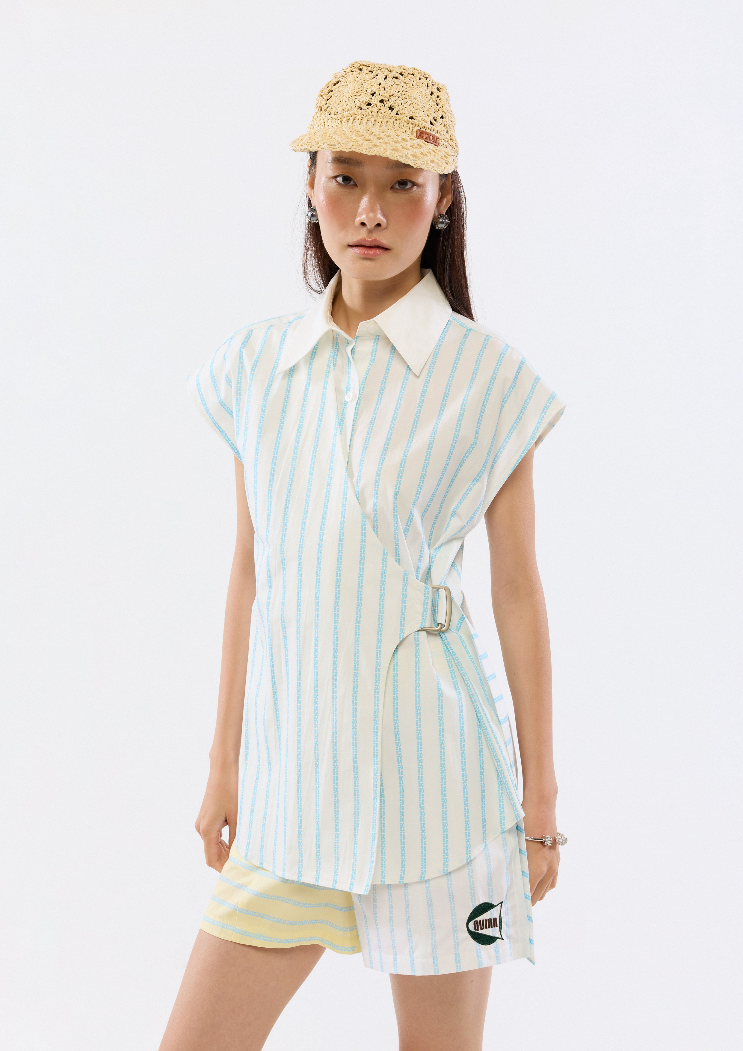 Stripe Wrap Sleeveless Shirt