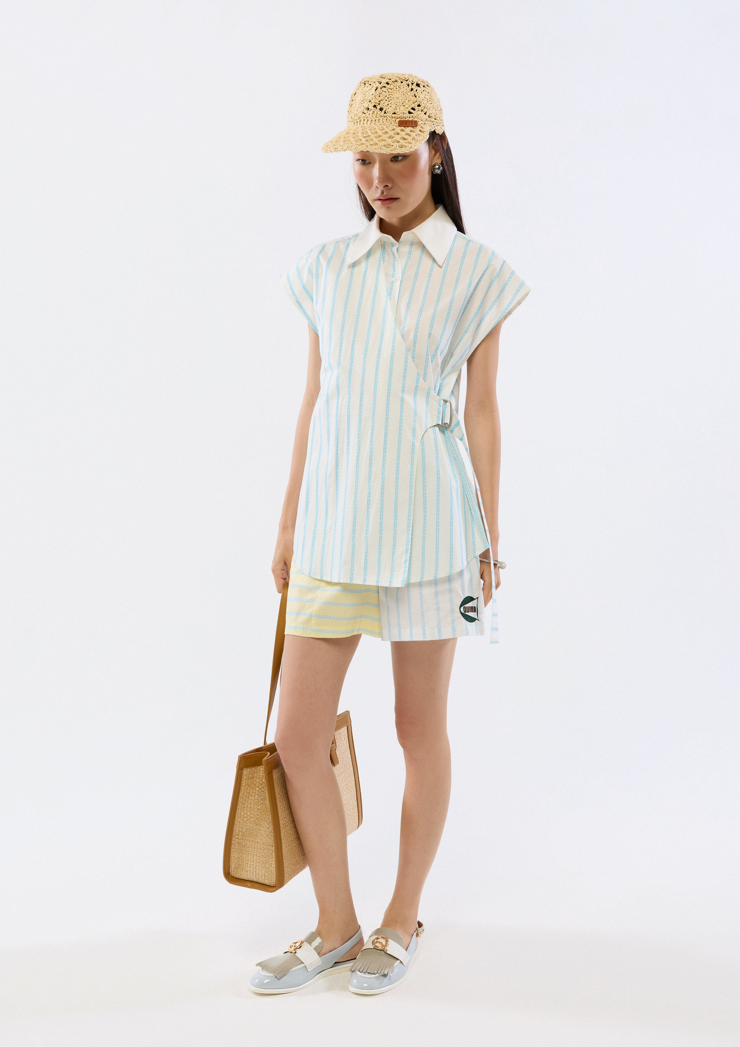 Stripe Wrap Sleeveless Shirt