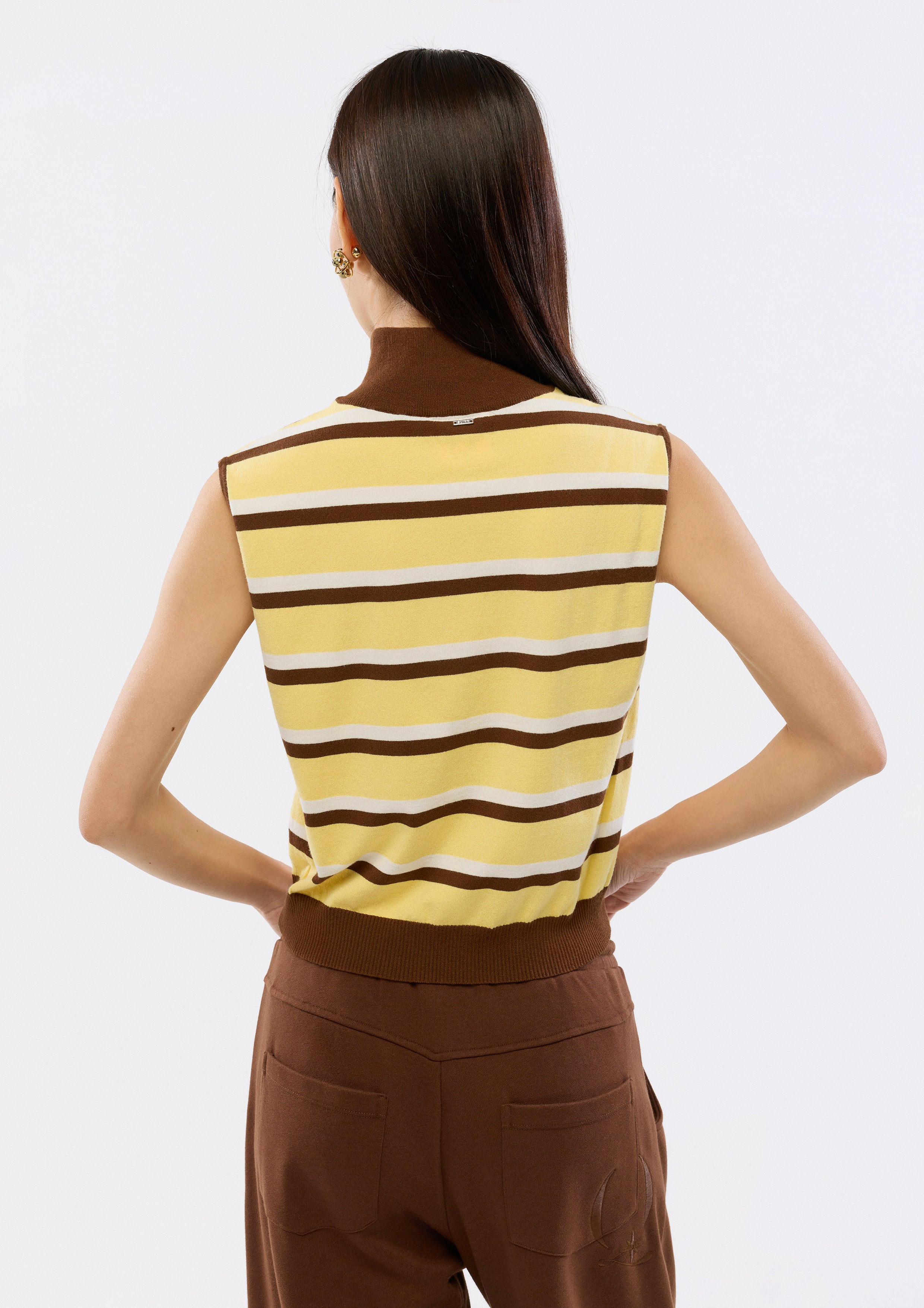 Stripe Half-Zip High Neck Top