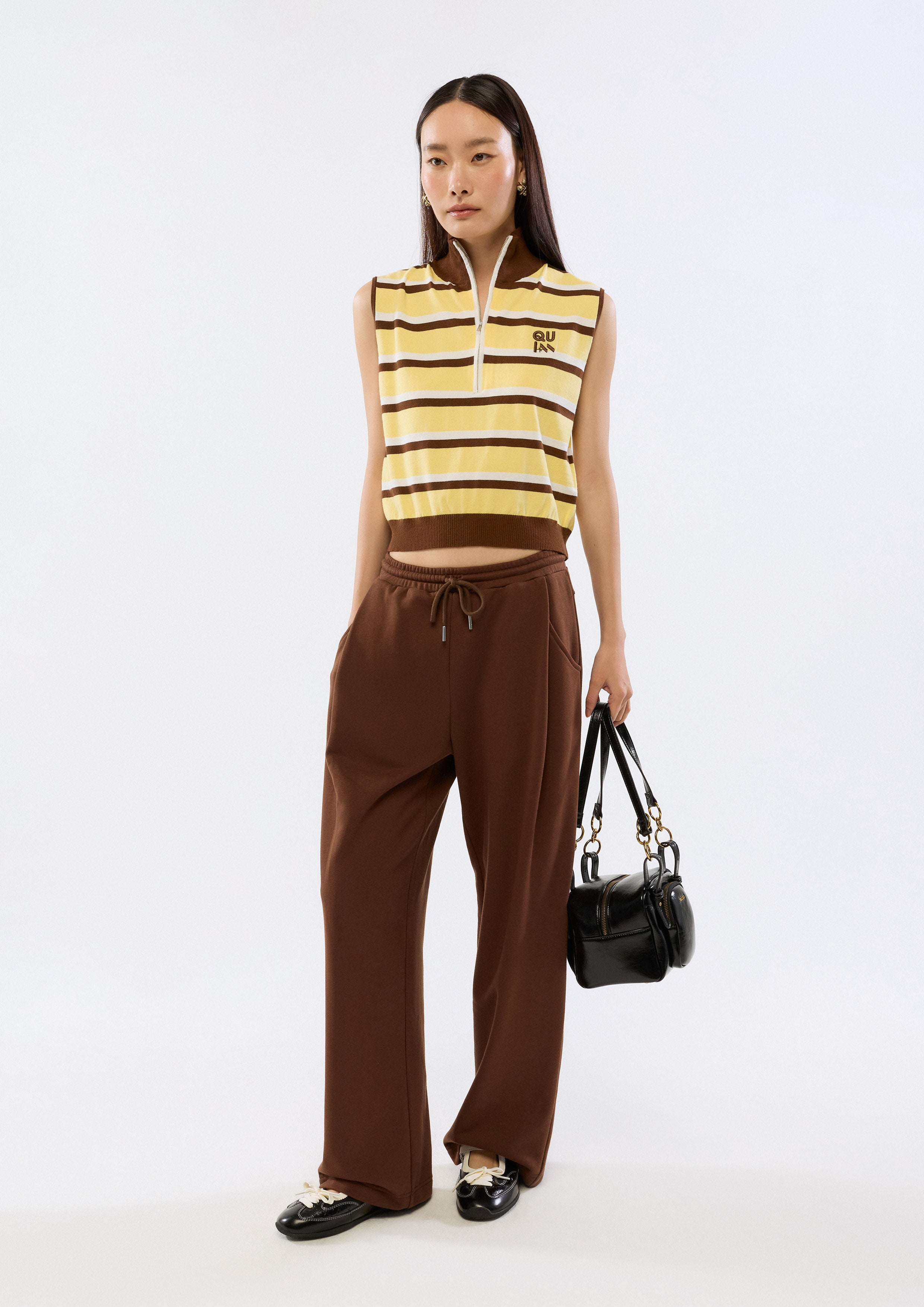 Stripe Half-Zip High Neck Top
