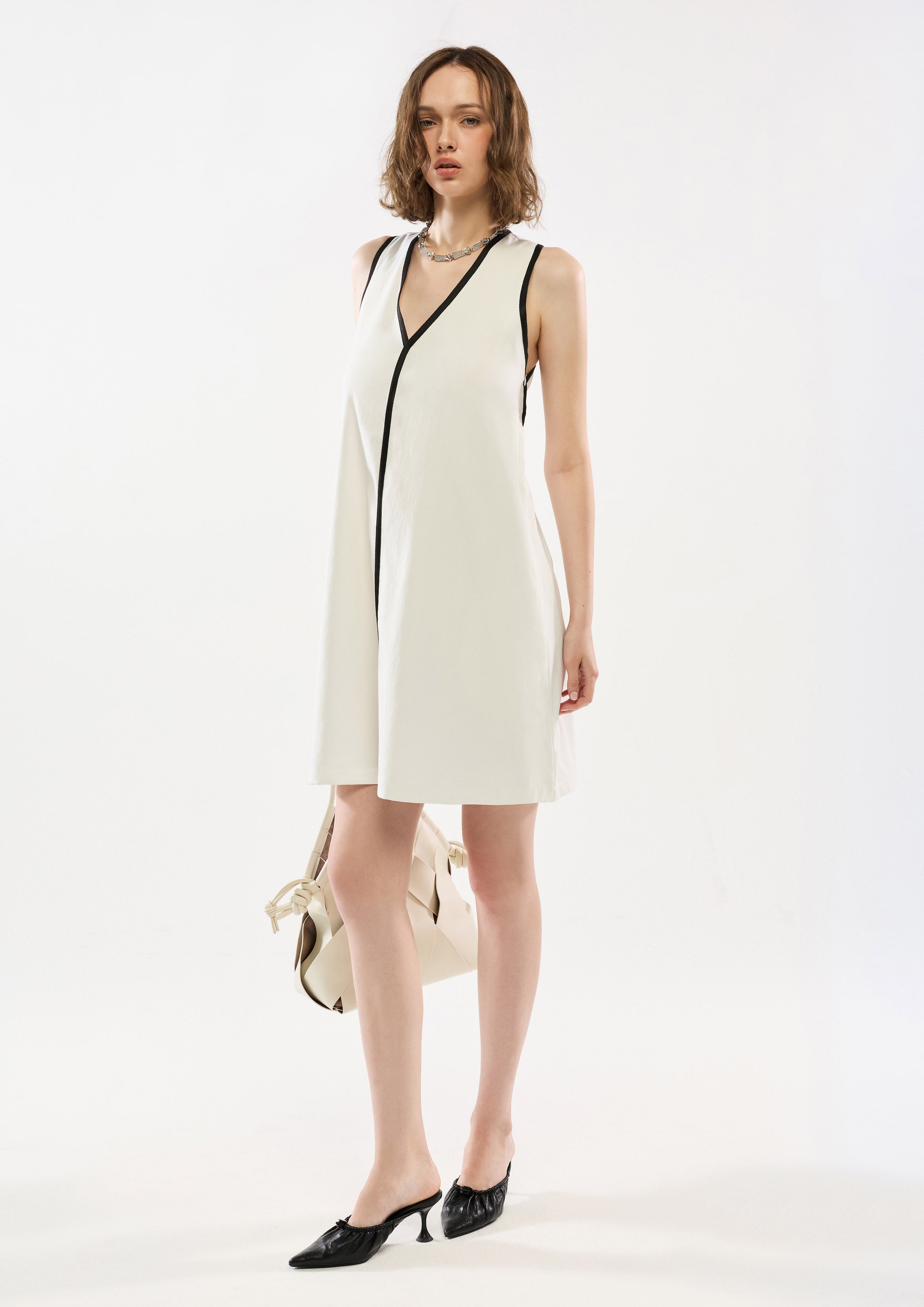 Back Cut-Out Contrast Trim Mini Dress