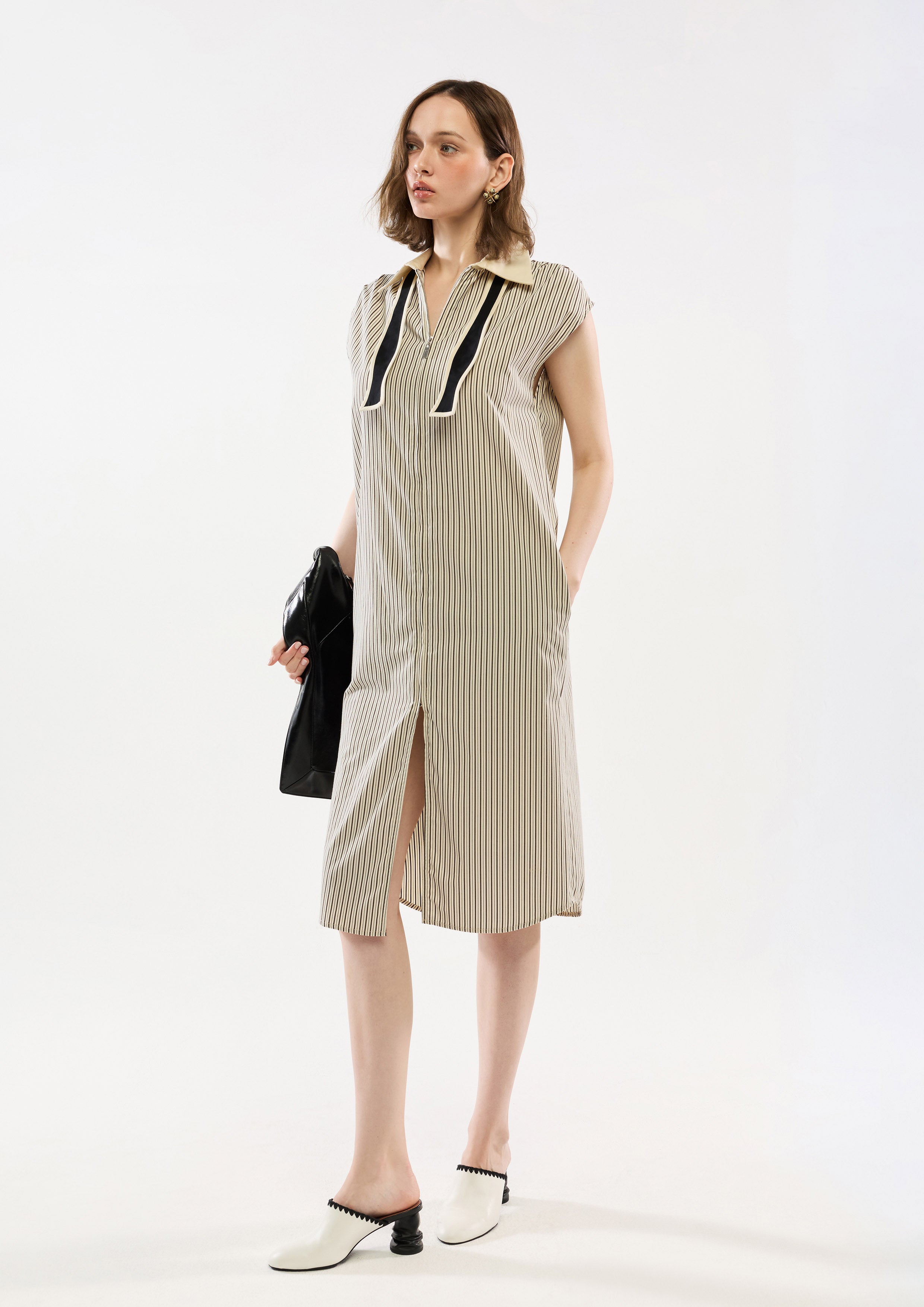 Stripe Shirt Dress With Neck Tie