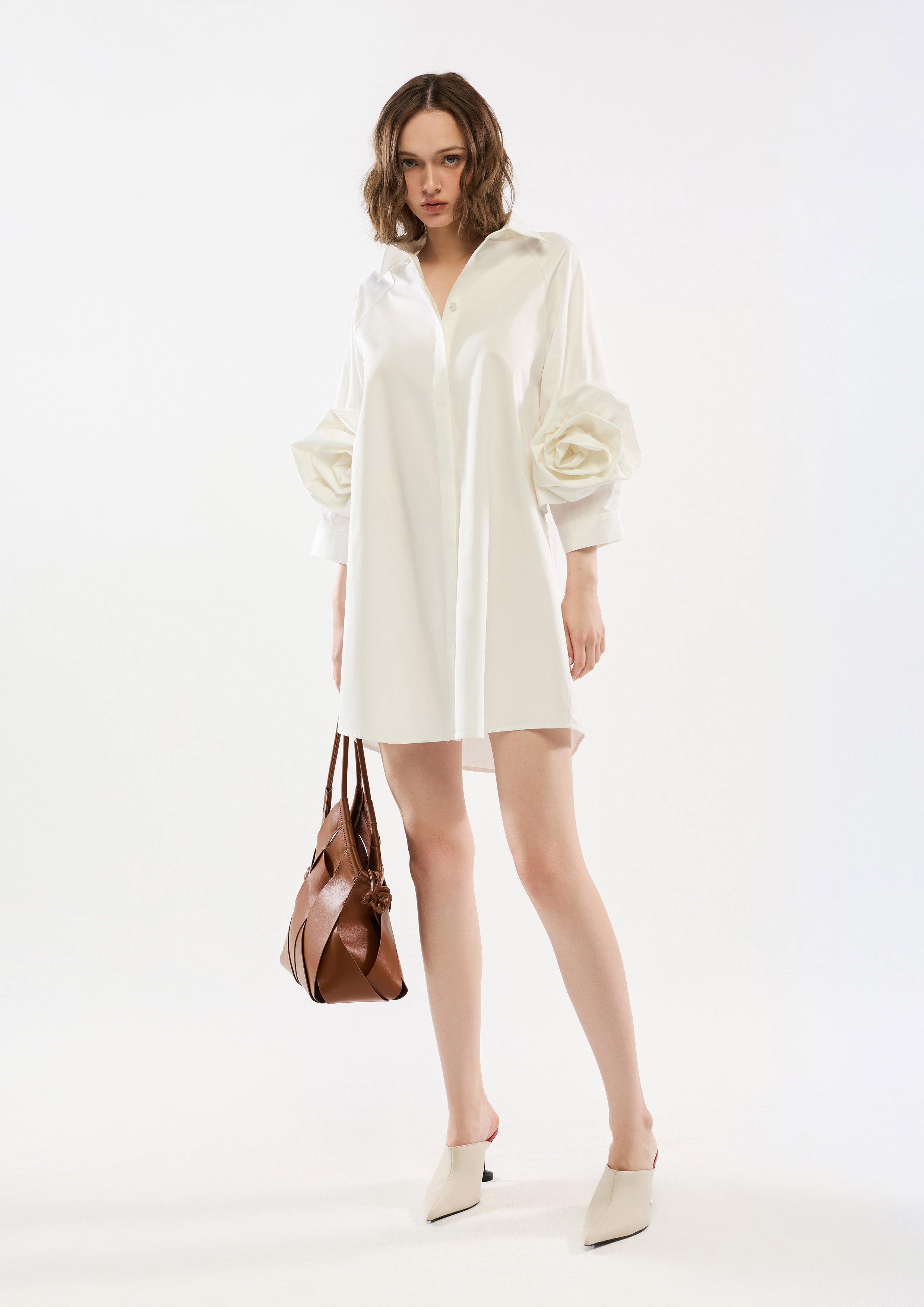 Satin Rose Embellished Sleeve Mini Dress