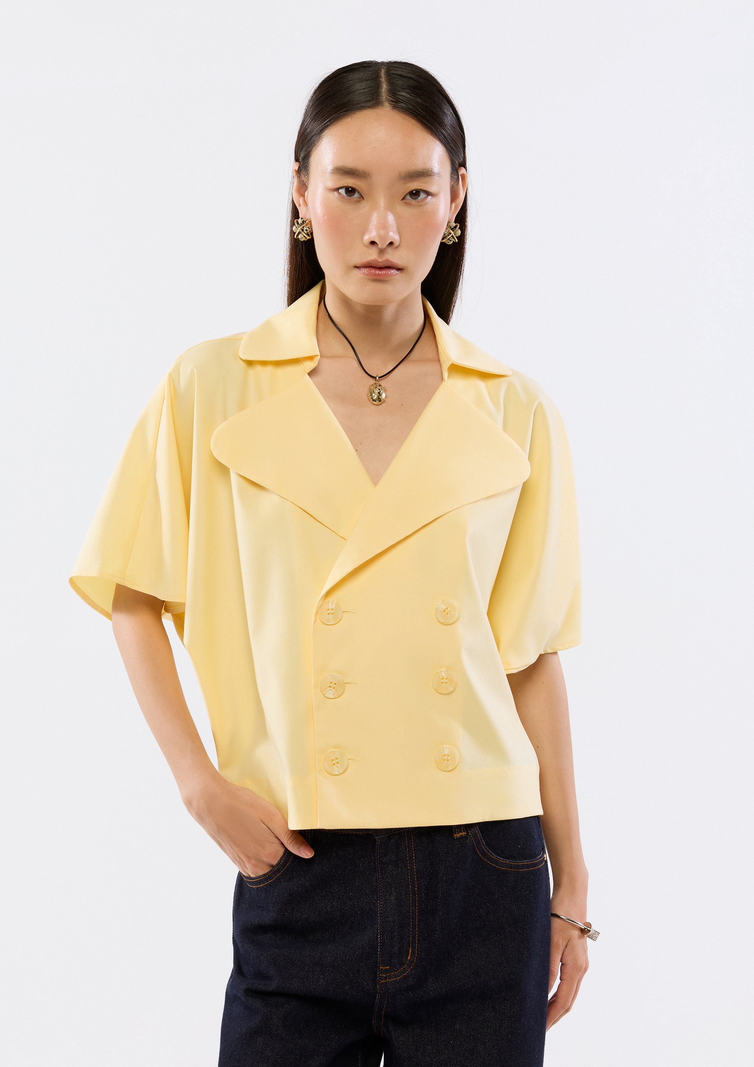 Double Breast Short Sleeve Blouse