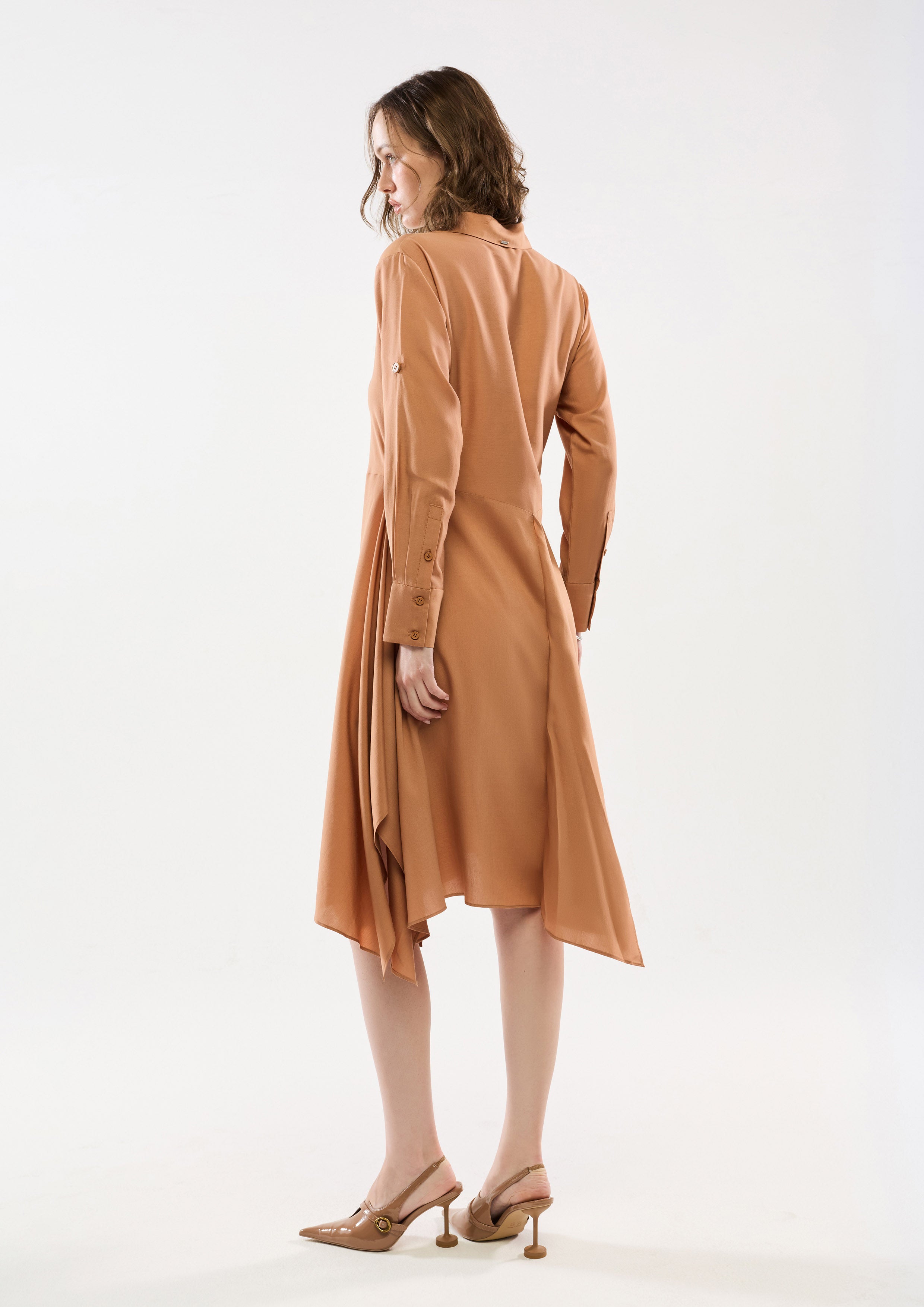 Button Handkerchief Skirt Midi Dress