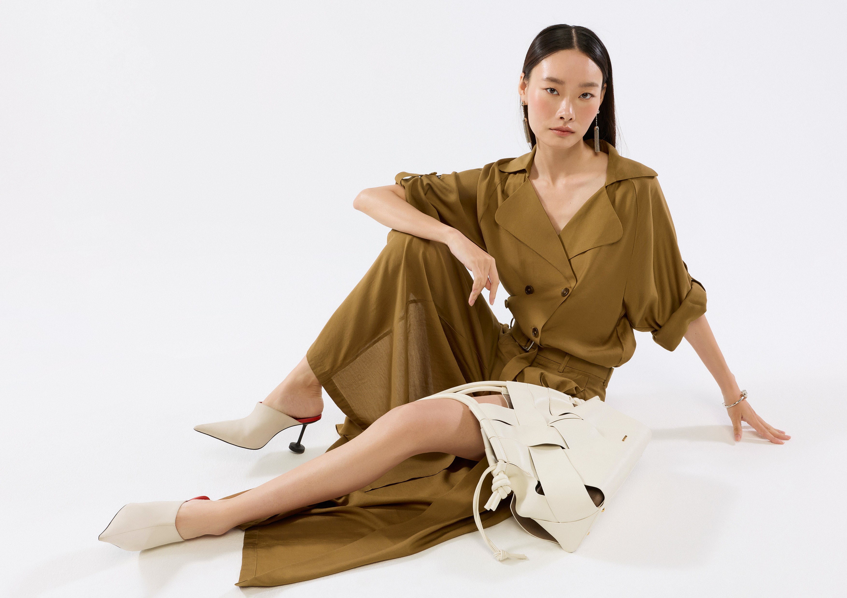 Pleated Wide Leg Pants With Belt