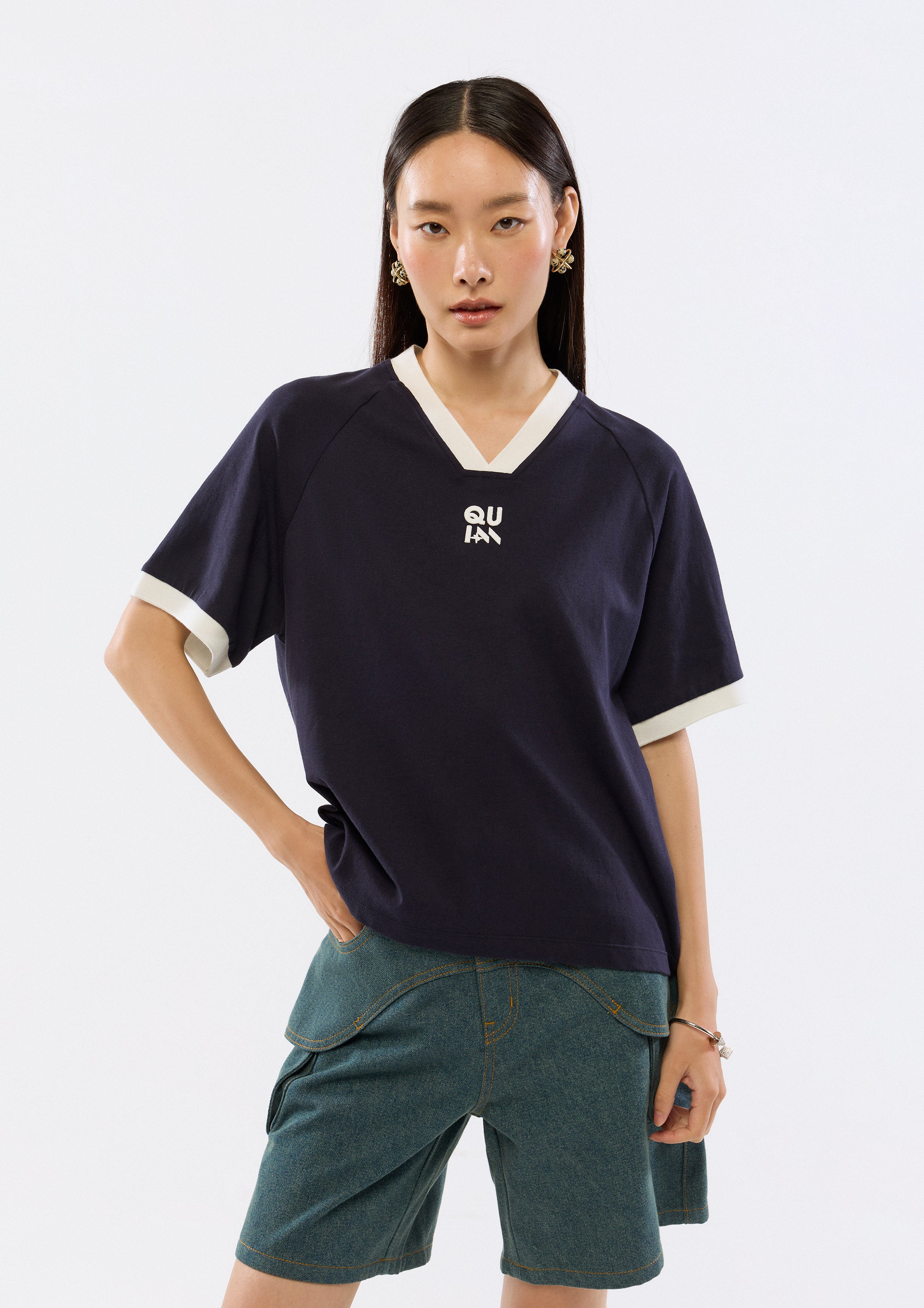 Lettering Contrast Short Sleeve T-Shirt