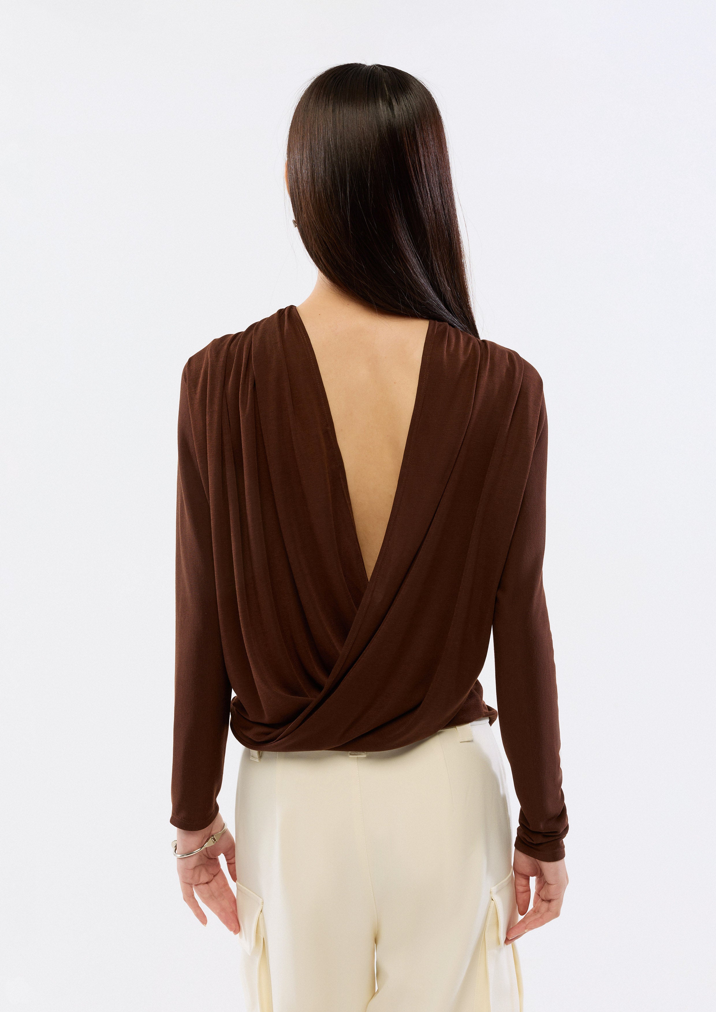 O-Ring Back Drape Satin Blouse