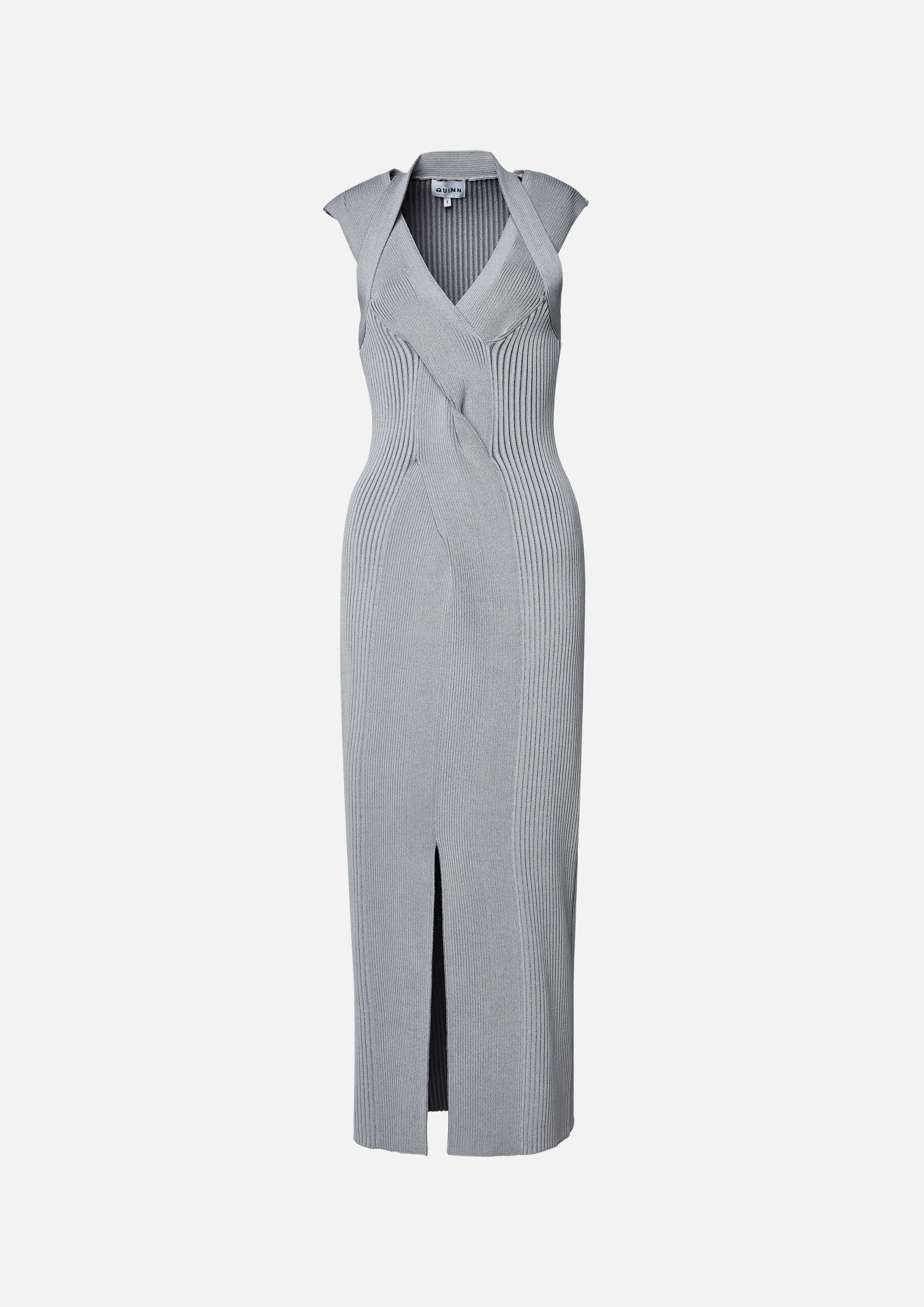 Ribbed Front Knotted Midi Dress
