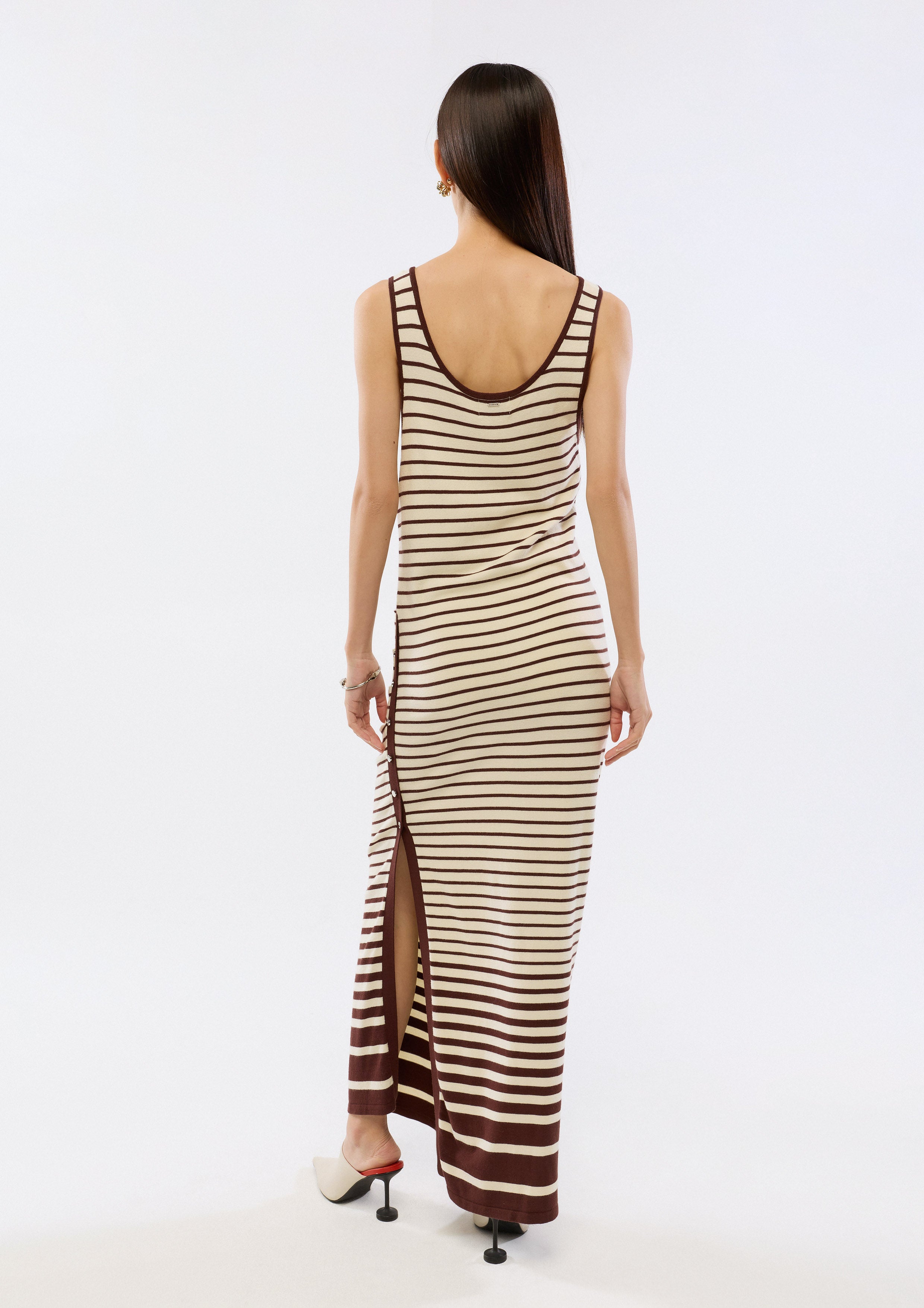 Stripe Knitted Side Drape Dress