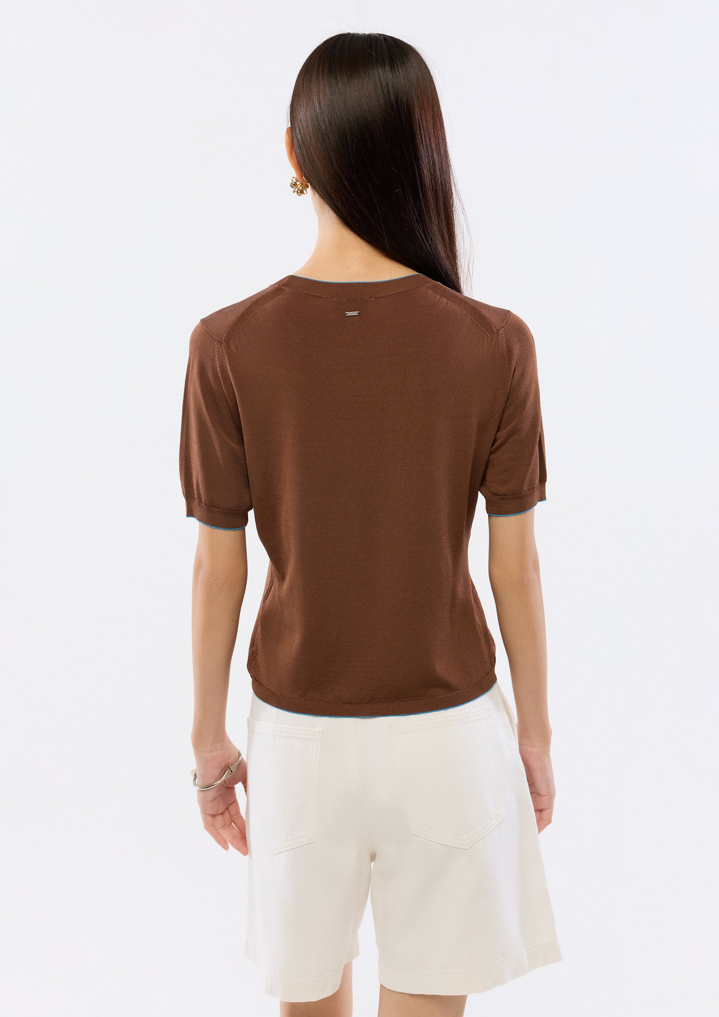 Contrast Trim Knitted Short Sleeve Top