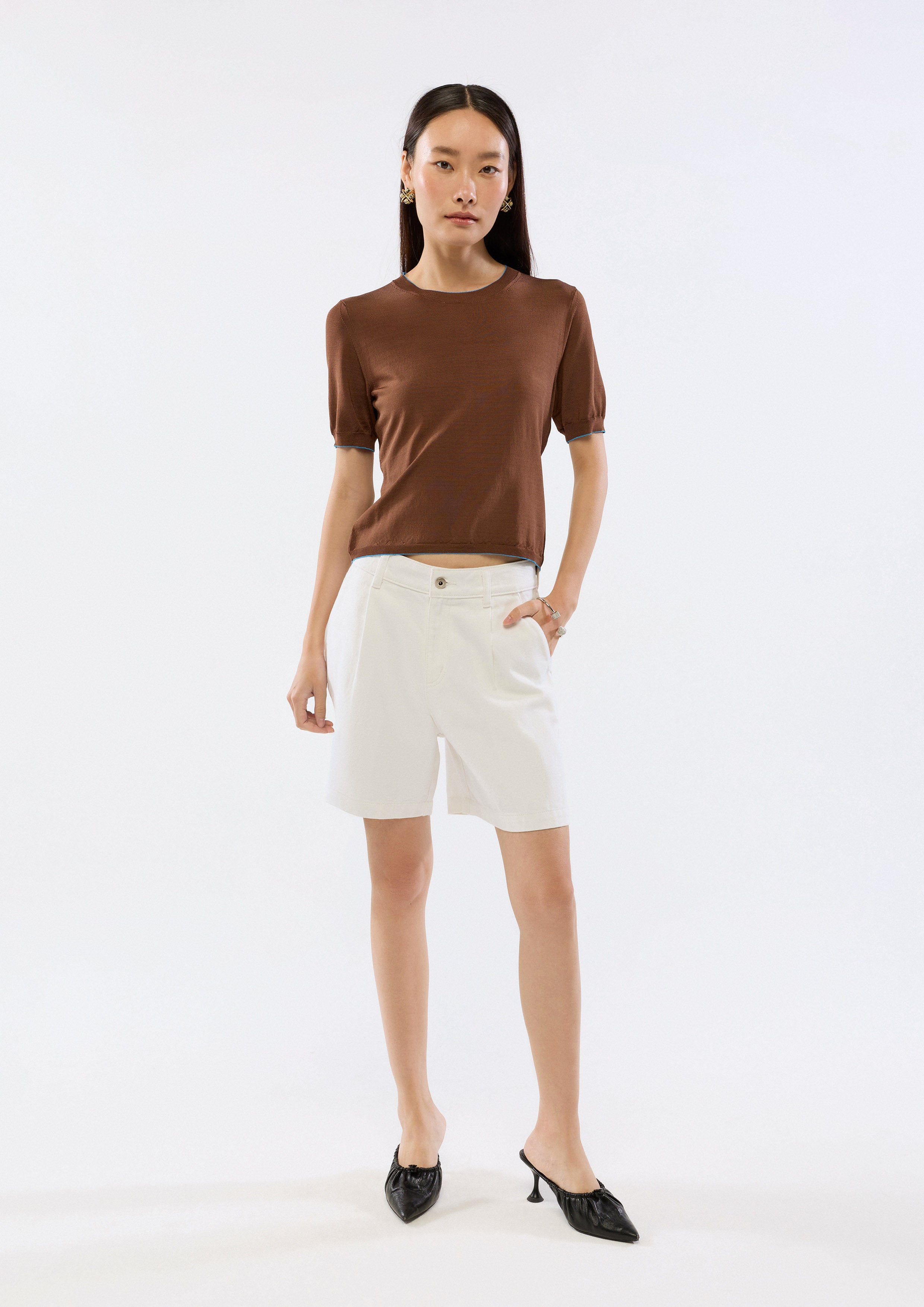 Contrast Trim Knitted Short Sleeve Top