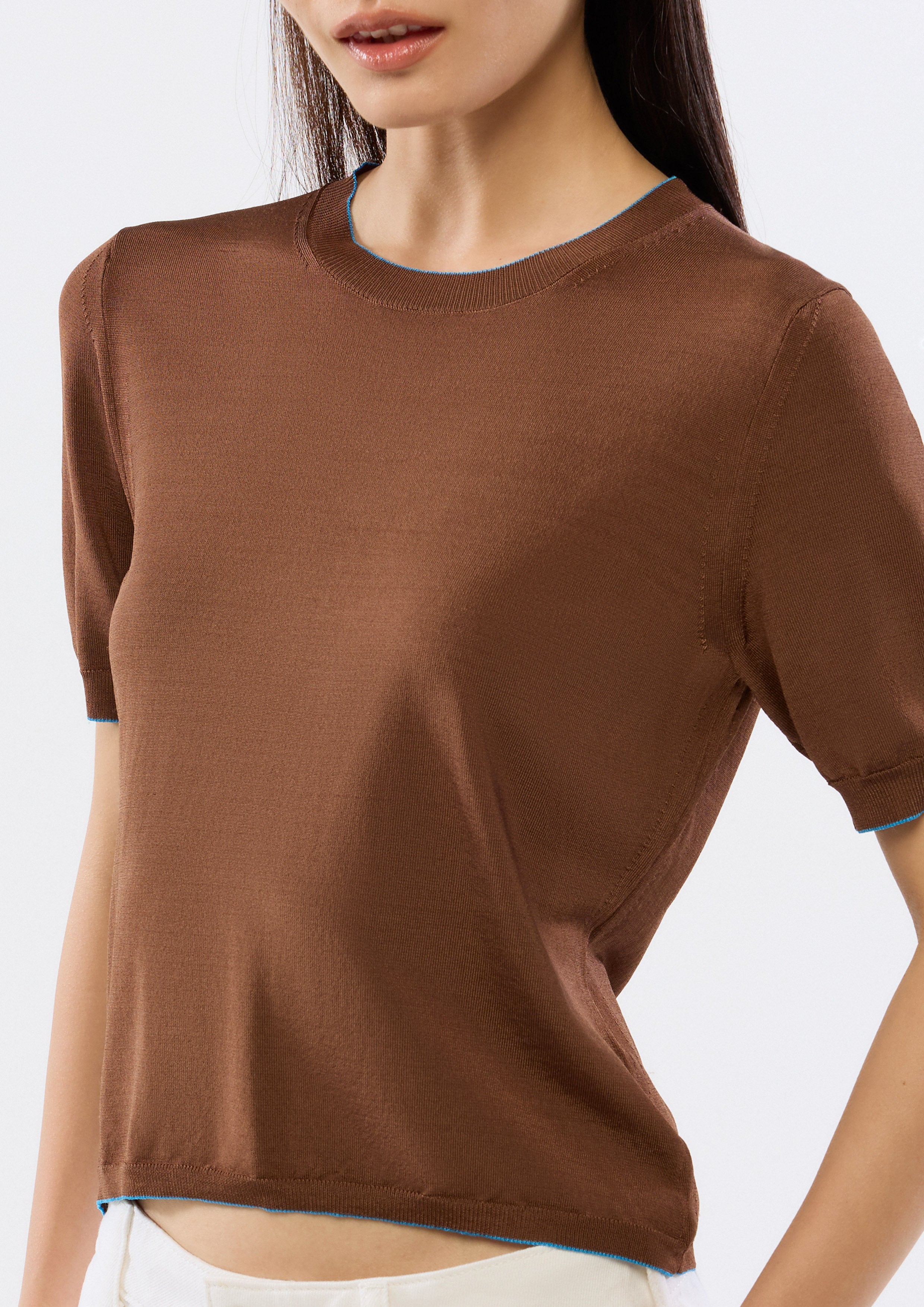 Contrast Trim Knitted Short Sleeve Top