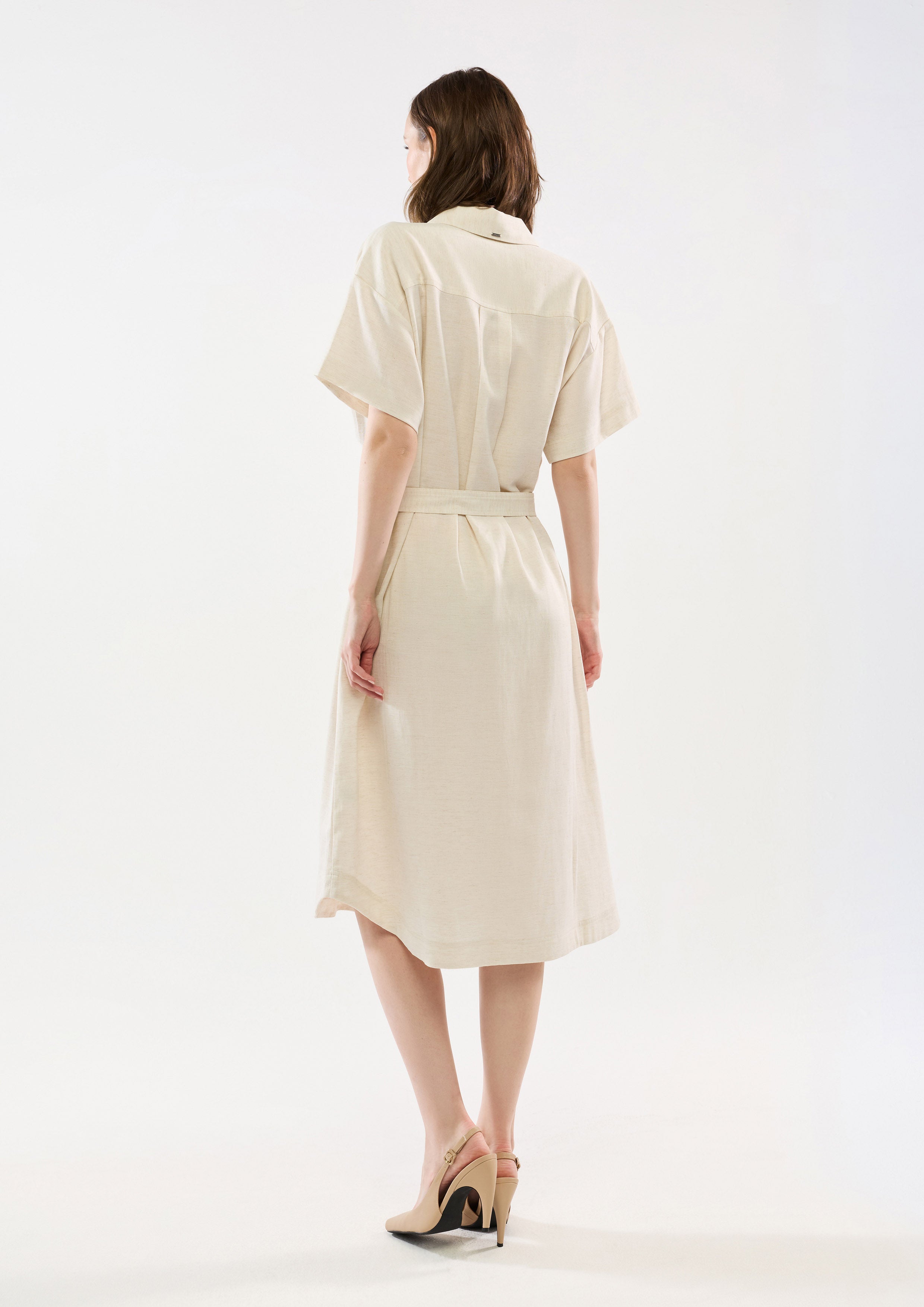 Pleated Pocket Midi Dress With Belt