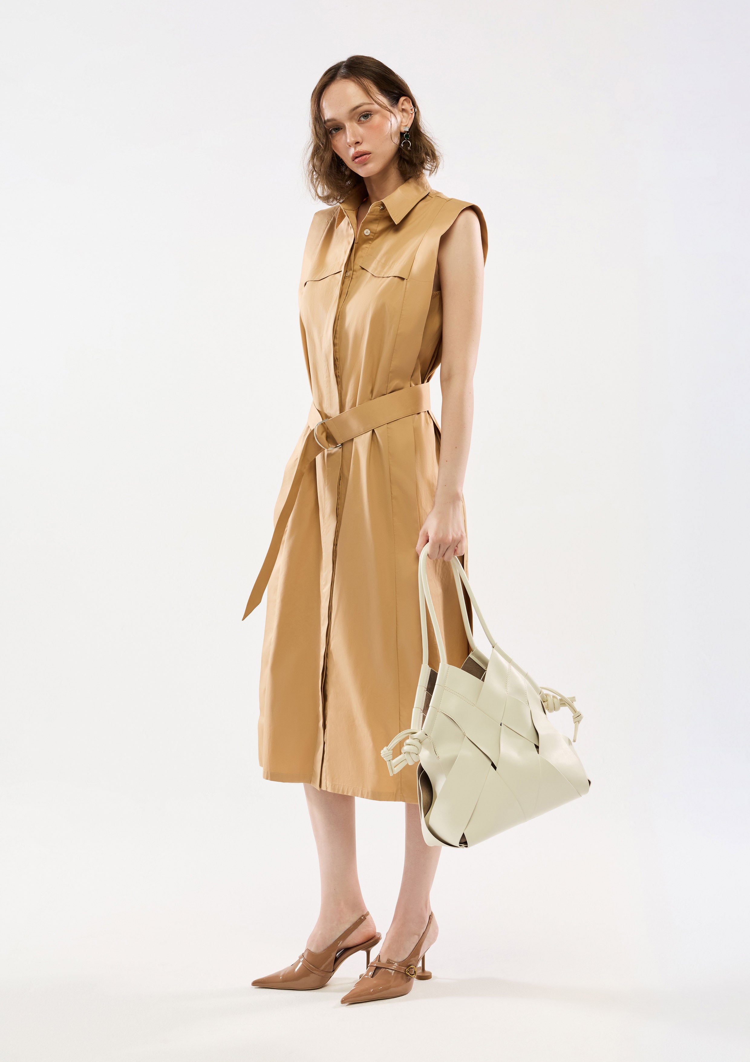 Sleeveless Midi Dress With Belt