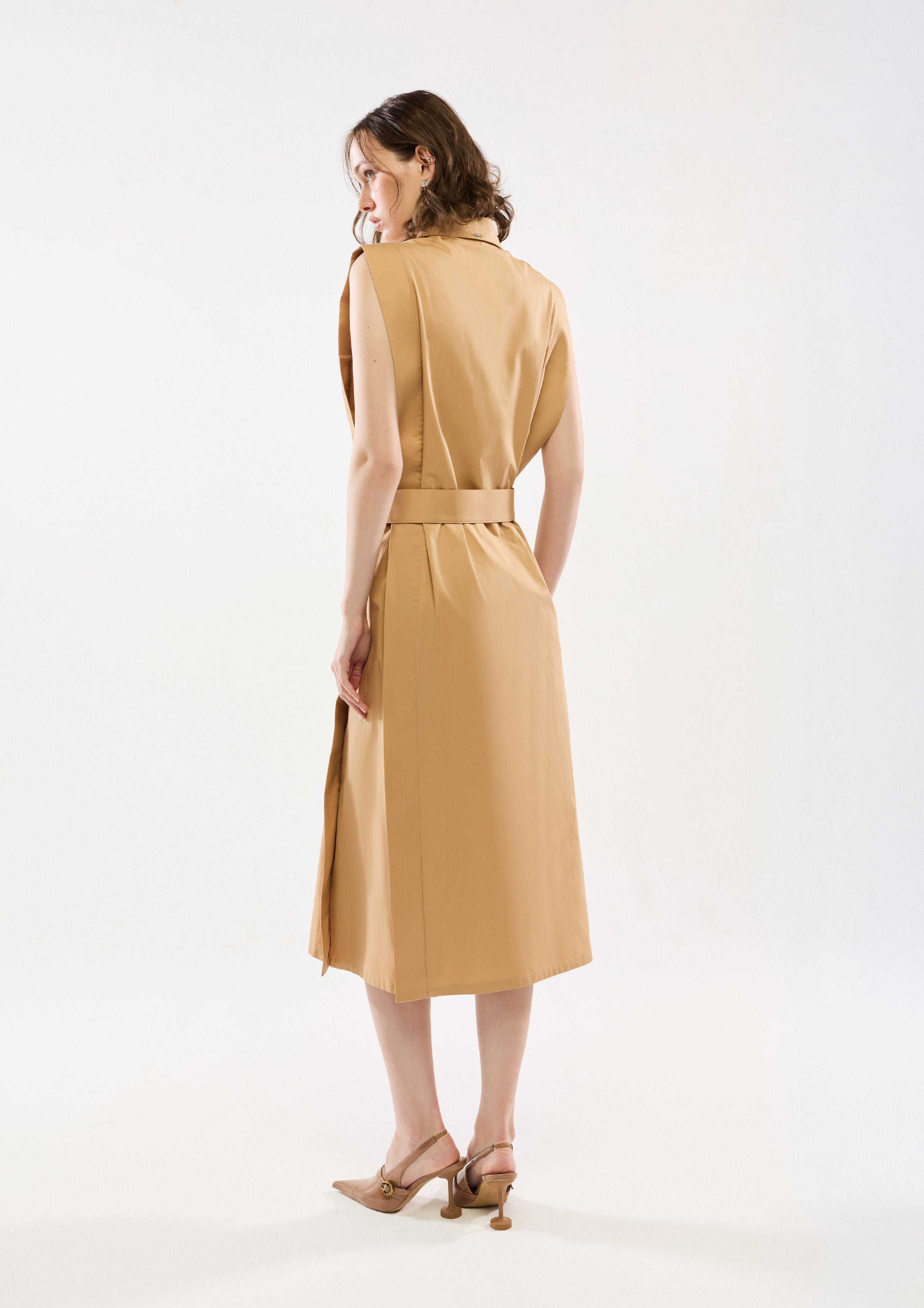 Sleeveless Midi Dress With Belt