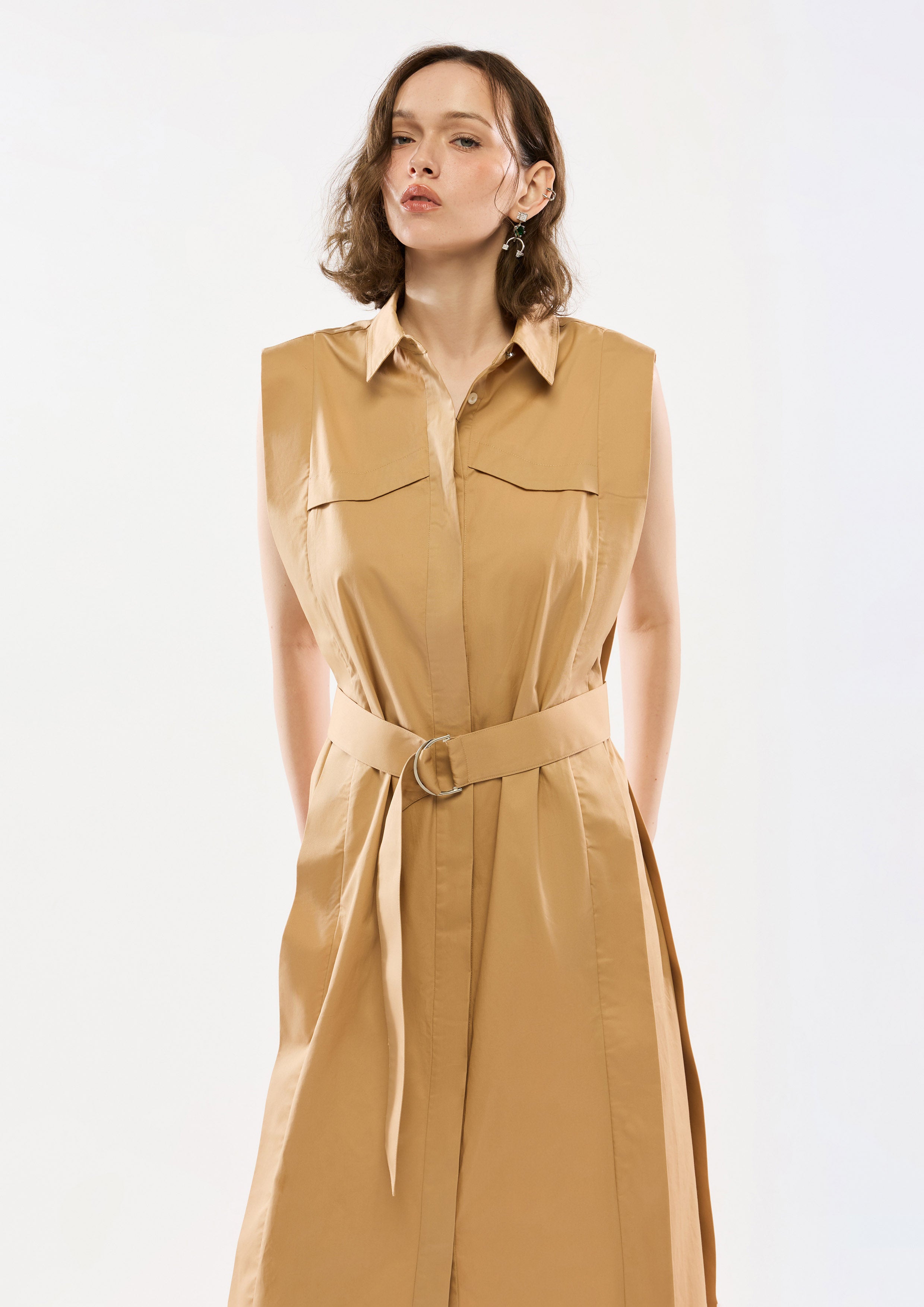 Sleeveless Midi Dress With Belt