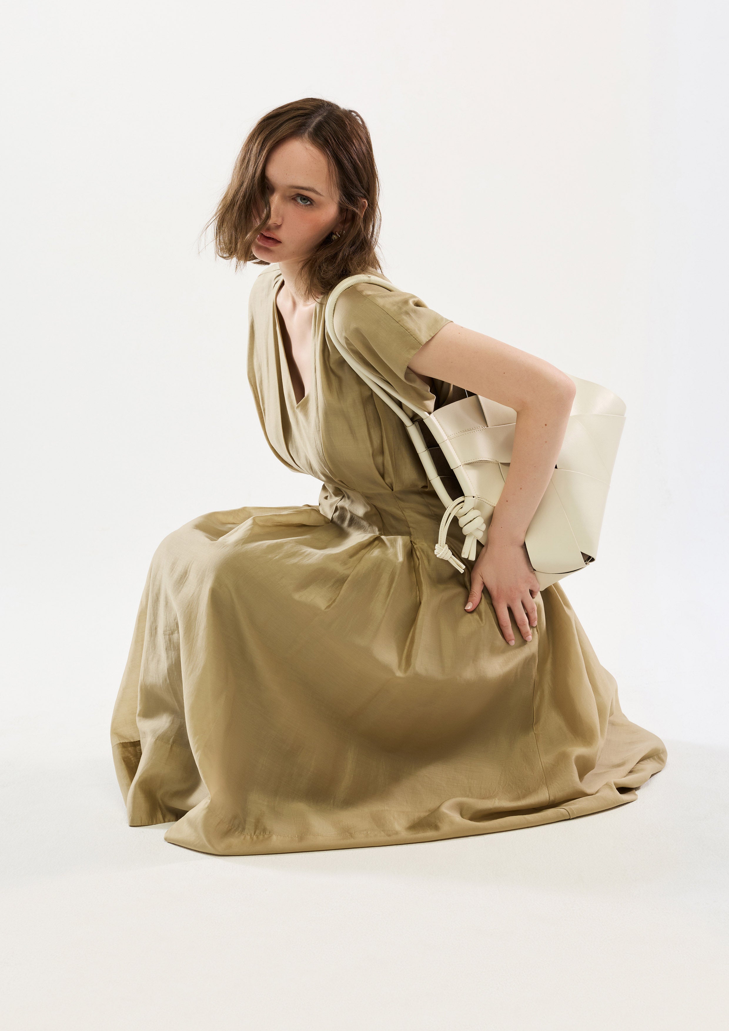 Satin Cinched Waist Midi Dress