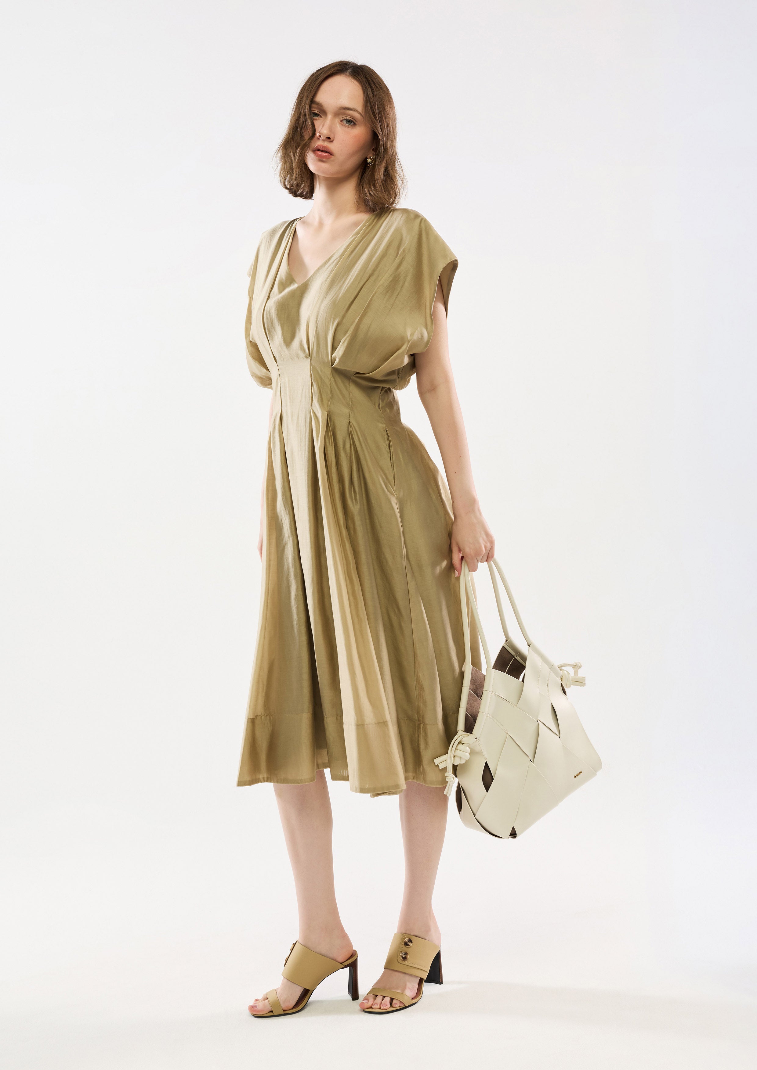 knee length dresses for ladies Blossoms Cinched Waist Midi Dress main image 1