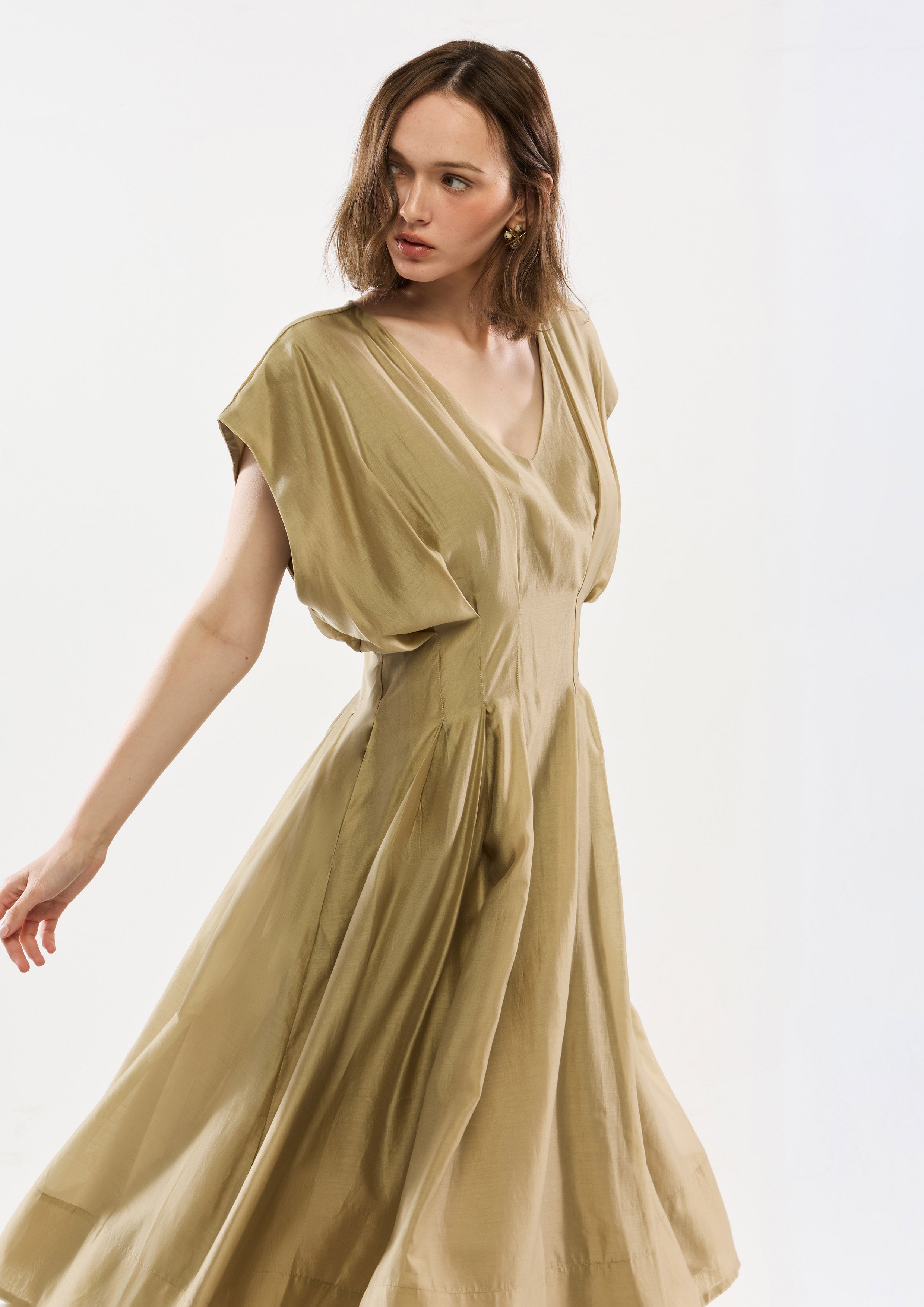 Satin Cinched Waist Midi Dress