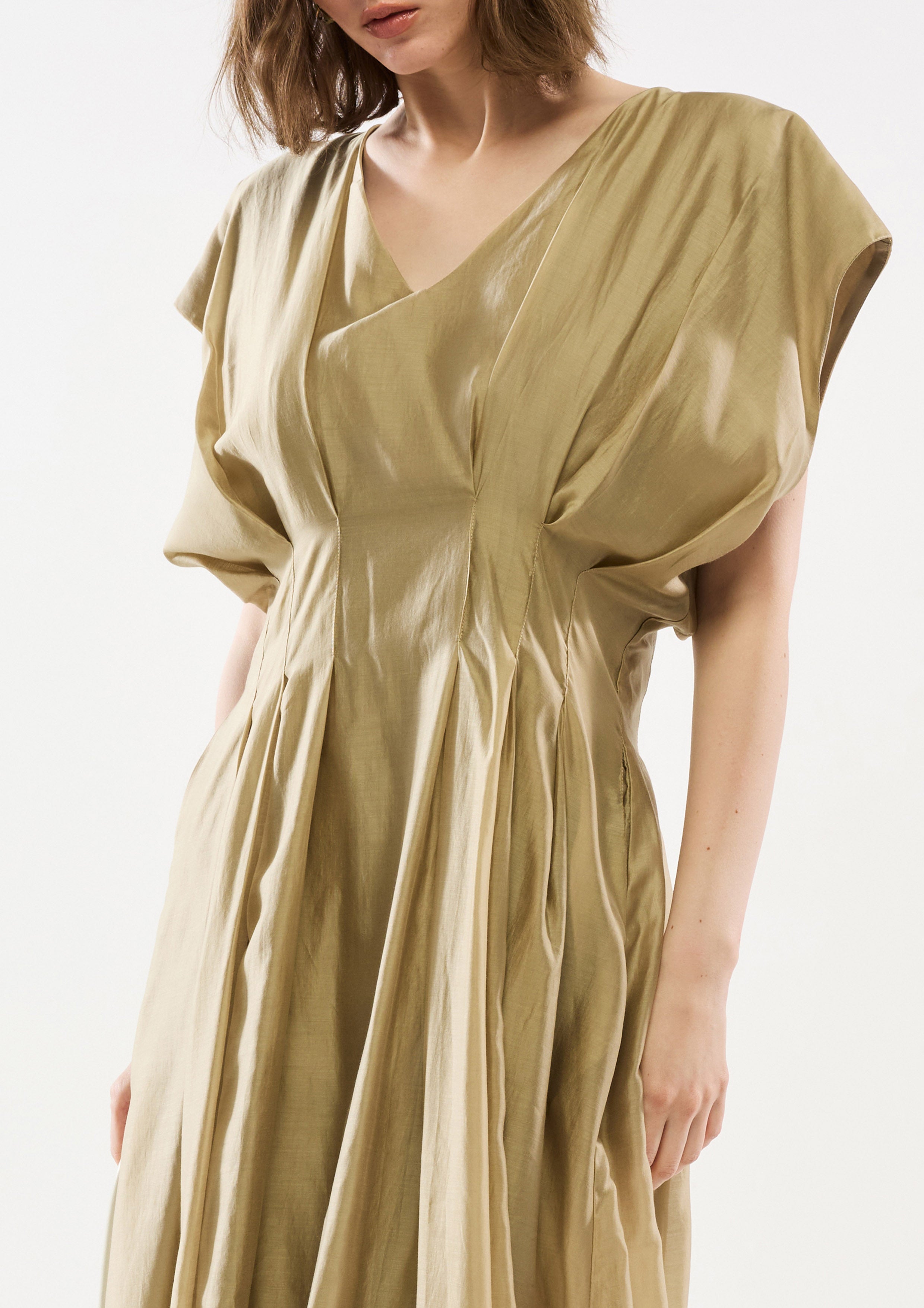 Satin Cinched Waist Midi Dress