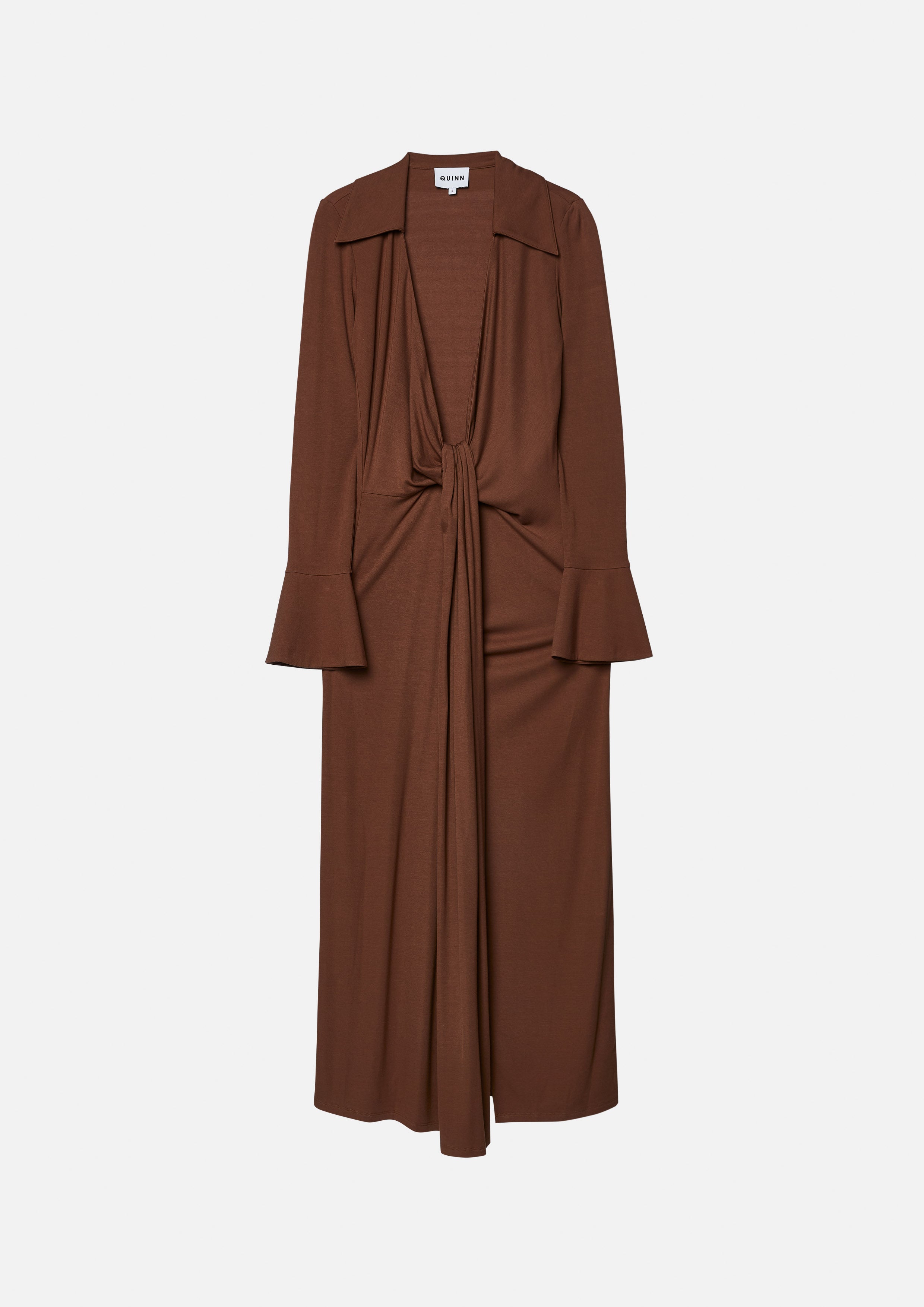 Deep V Front Knotted Midi Dress