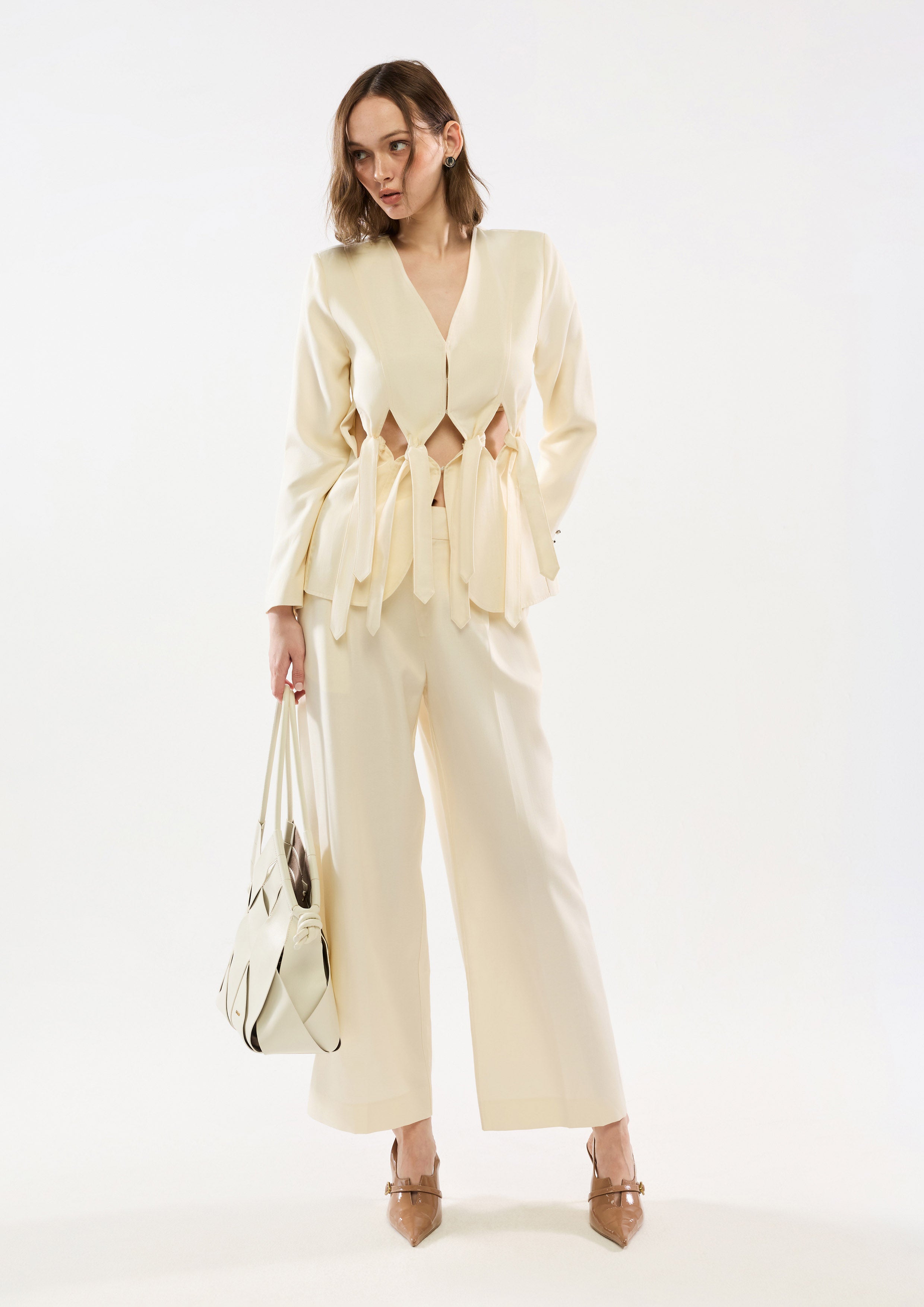 Cut-Out With Knotted Long Sleeve Jacket