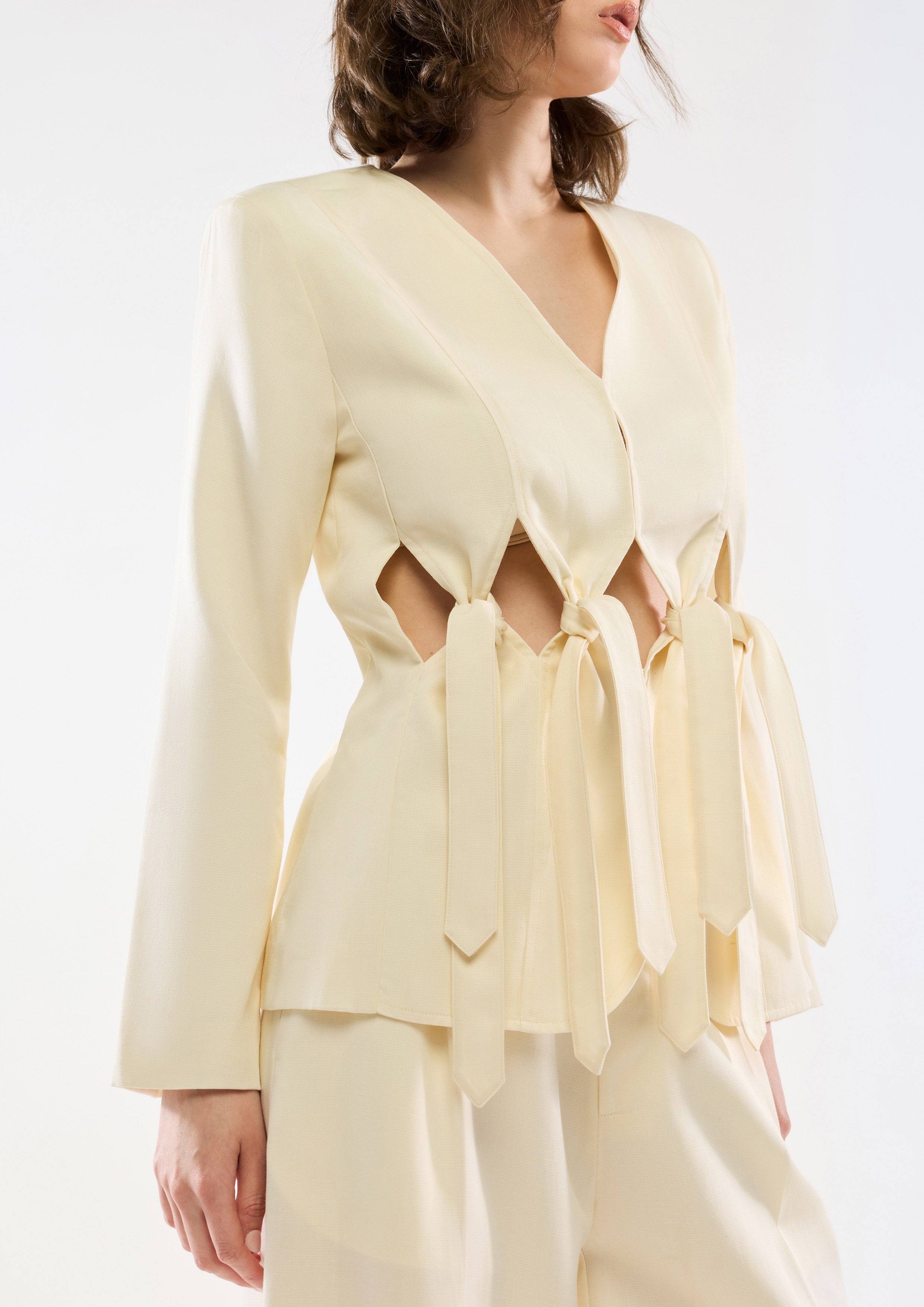 Cut-Out With Knotted Long Sleeve Jacket